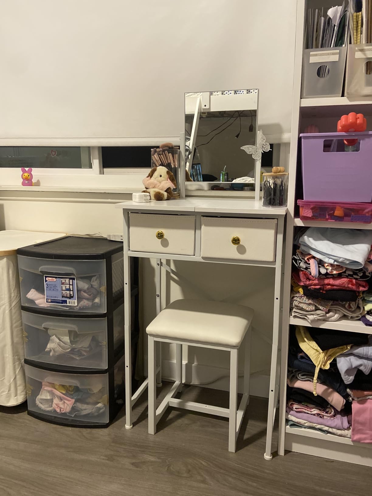 X-cosrack Small Makeup Vanity Desk with Mirror & Chair, Mini Vanity Desk Table Set with Fabric Storage Drawer, 19.7