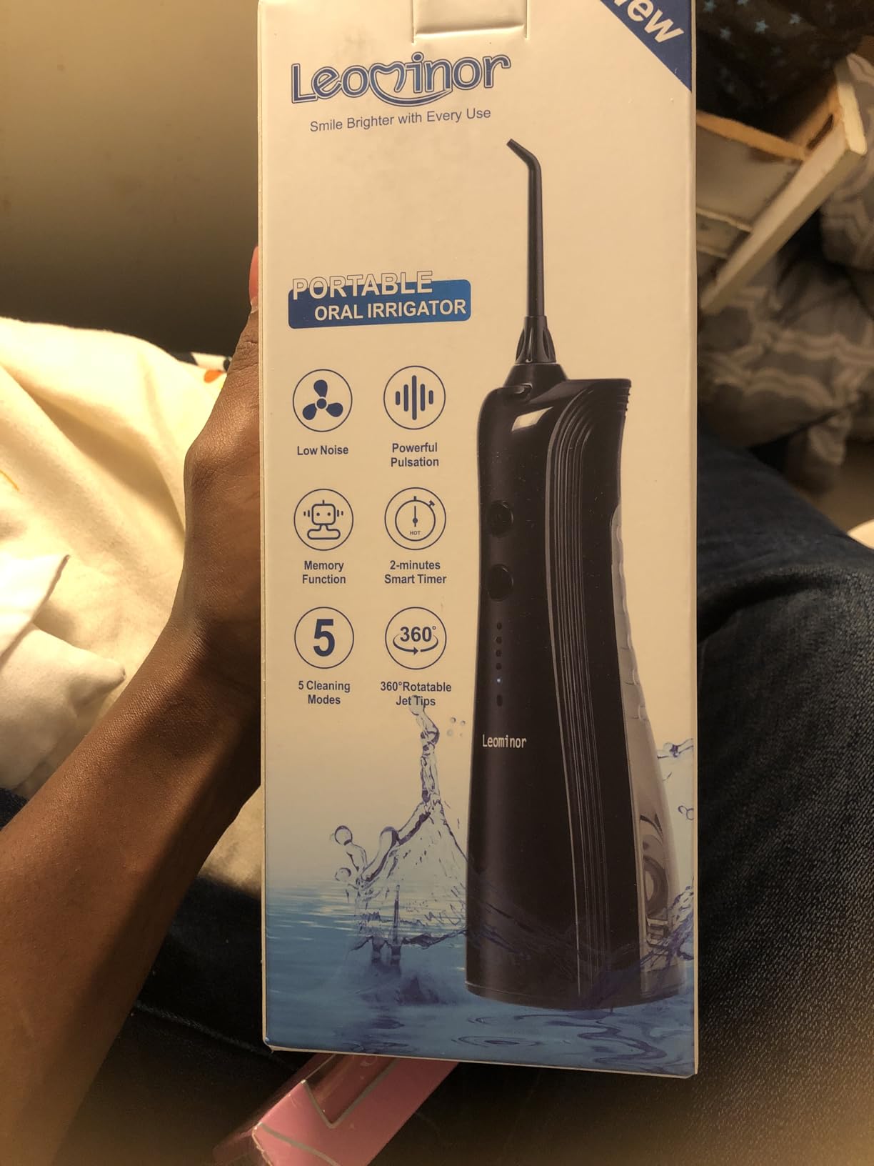 Leominor Water Dental Flosser - 5 Modes Cordless Portable Oral Irrigator, IPX7 Waterproof, Rechargeable Teeth Cleaner Upgrade Detachable Tank Professional Flossing Cleaning Pick for Home Travel (Black) customer photo 1