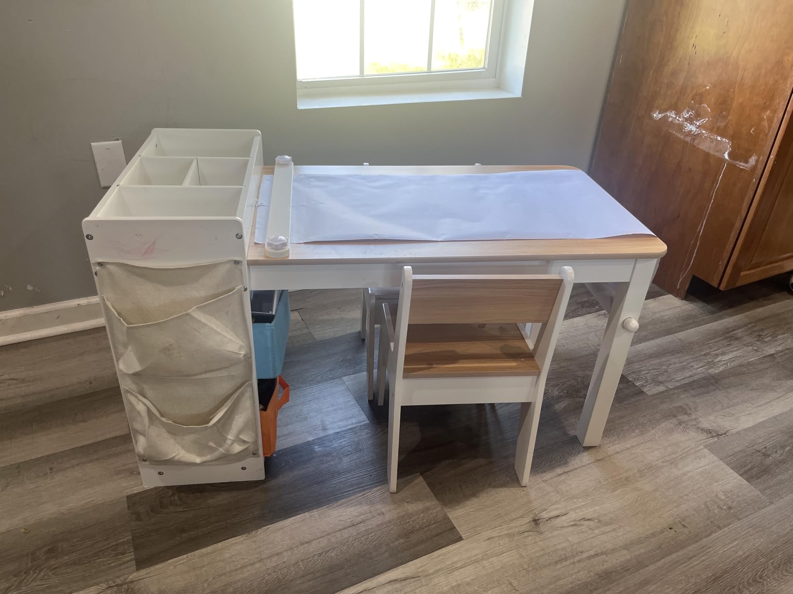 IKALIFE Kids Art Table and Chair - Toddler Craft Table and Chairs Set with 2 Chair & Bins, Large Storage Kids Activity Desk with Paper Roll for Playrooms & Classroom, 40
