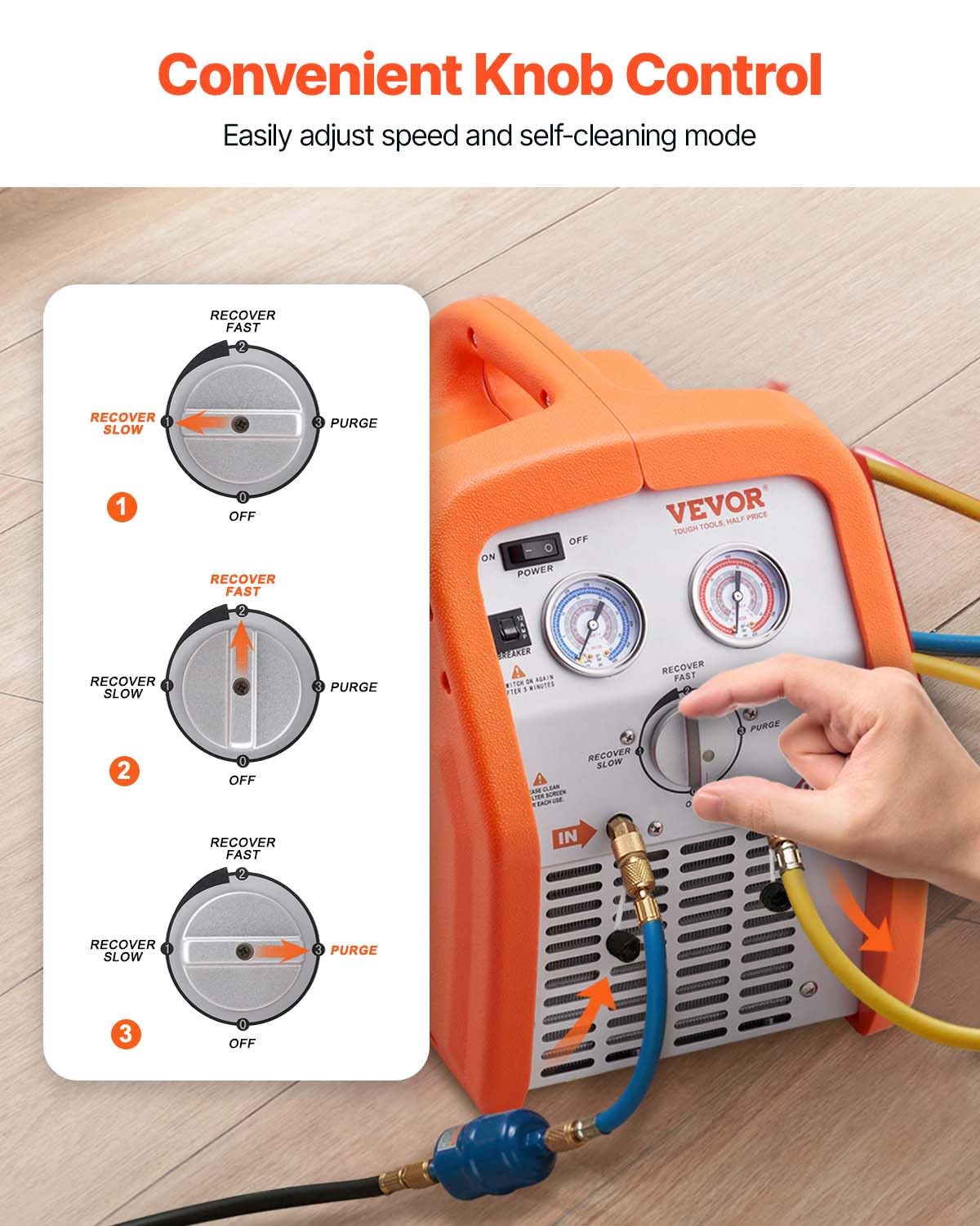 VEVOR Portable 3/4 HP Refrigerant Recovery Machine, AC Recovery Machine for Liquid Vapor Refrigerant, Self-Cleaning Recovery Machines HVAC for Automotive Air Conditioning (120V 60Hz) customer photo 2