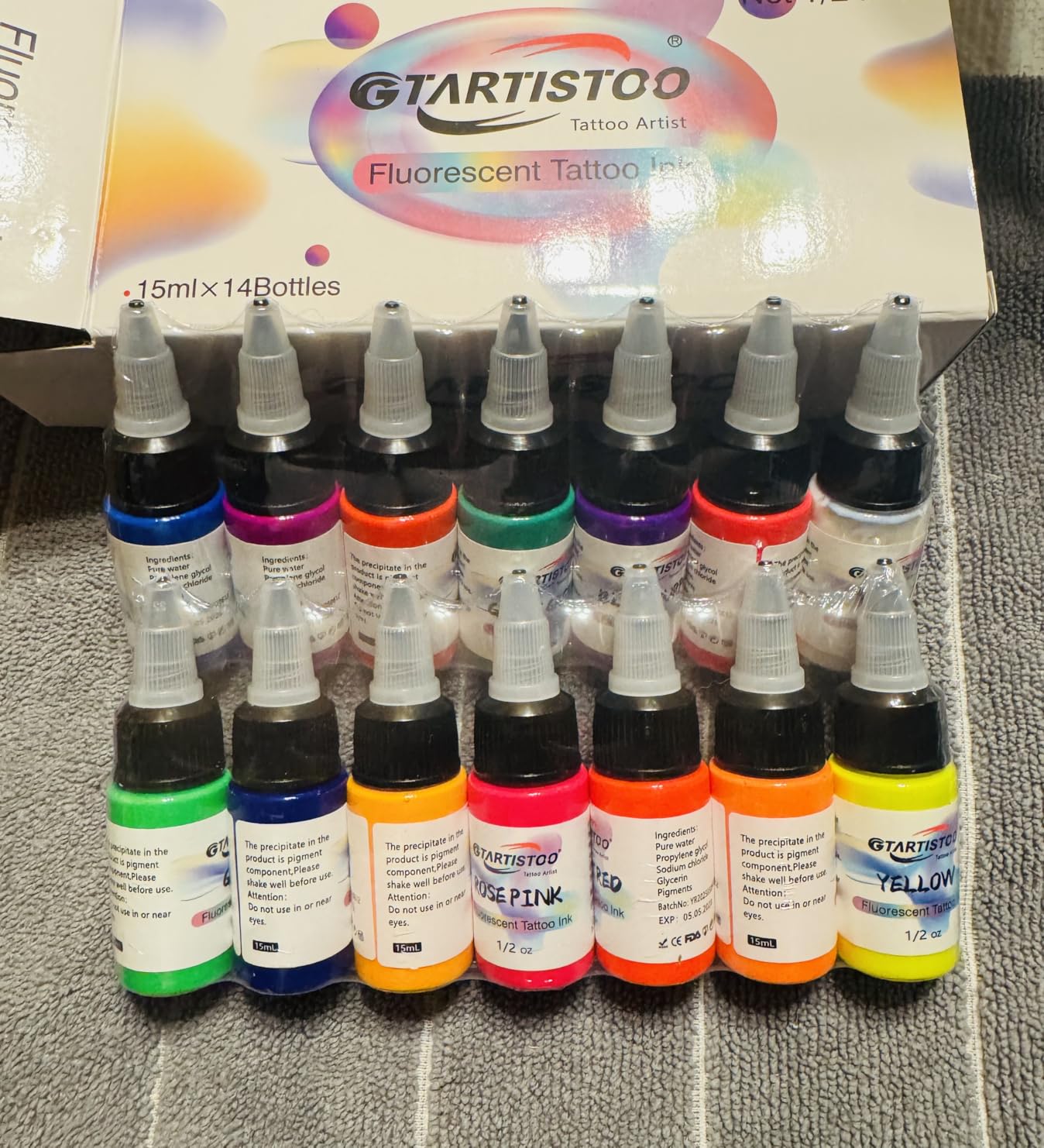 14 Color Tattoo Ink Set 1/2(15ml)/Bottle GTARTISTOO Professional Tattoo Fluorescent Ink Tattoo Inks Pigment Kit customer photo 1