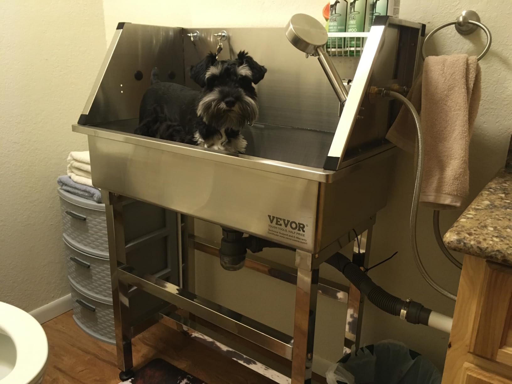 VEVOR Professional Dog Washing Station, 34 Inch Stainless Steel Pet Grooming Tub with Hot & Cold Faucet, Showerhead, Storage Rack, No-Bend All-in-One Bathtub, Home Wash Sink, Fits Small Cats and Dogs customer photo 2