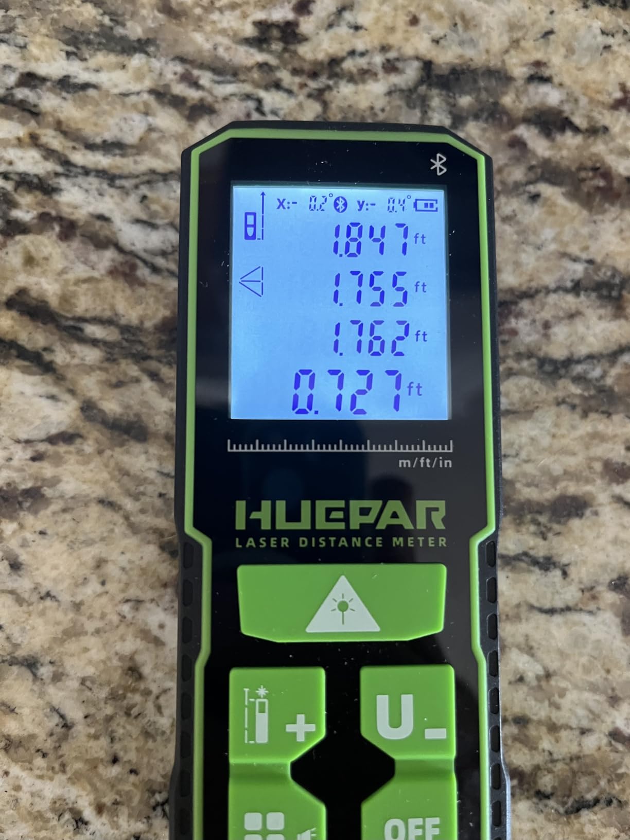 Huepar 330Ft Green Laser Measuring Tool with APP Control, 5 Years Warranty, Rechargeable Bluetooth Distance Meter, +/-1/16