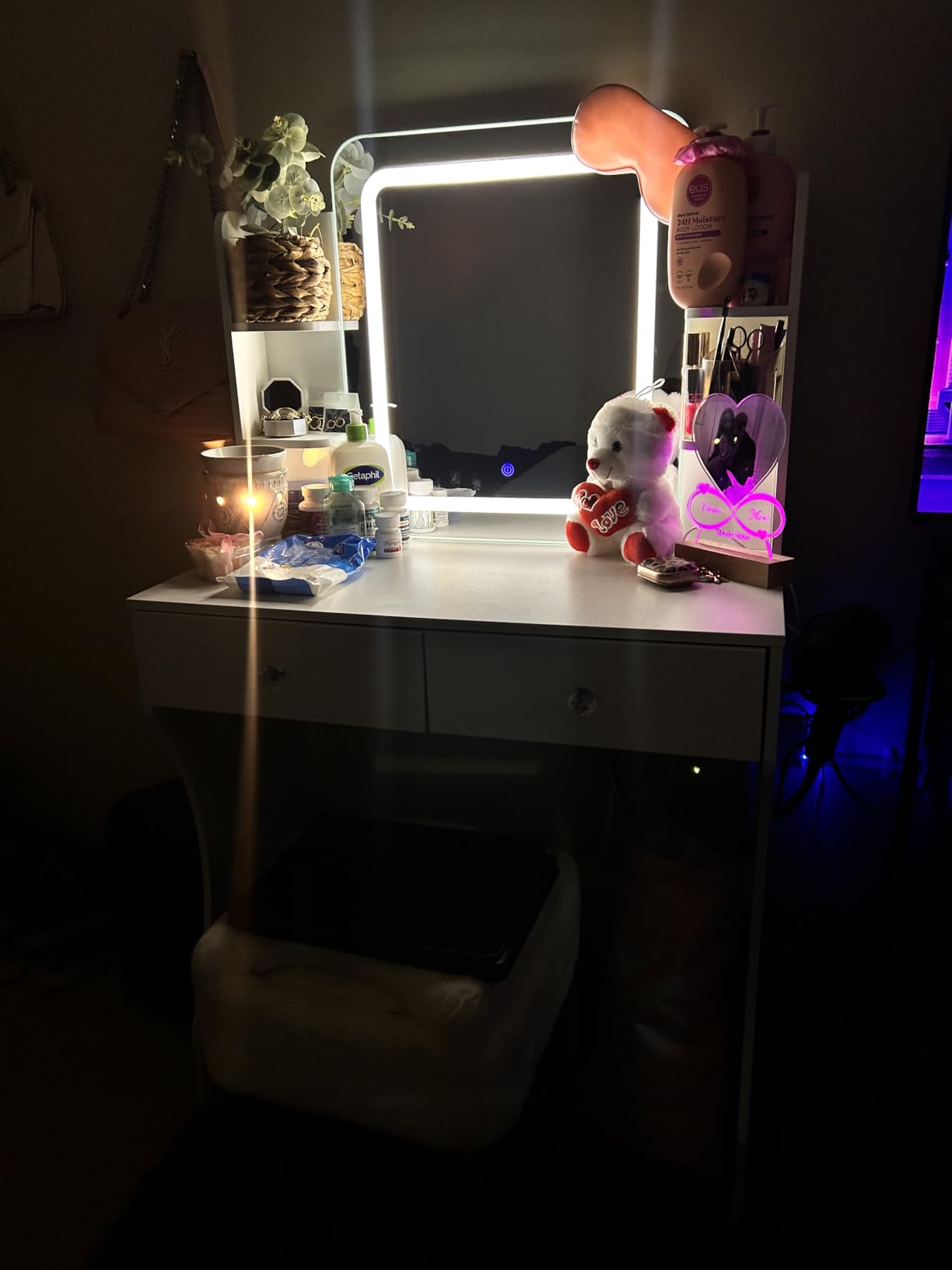 LIVELYGLOW Small Makeup Vanity Desk with Smart LED Mirror & Power Outlet, 29.5