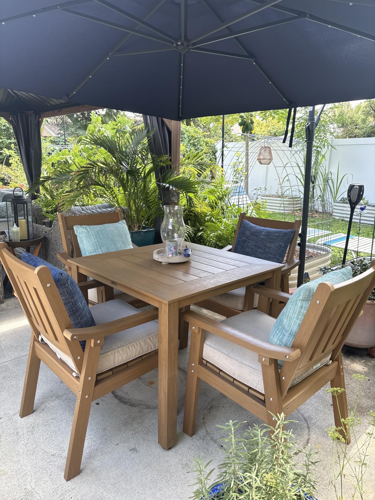 YEFU HIPS Patio Table Set: 10 Piece Outdoor Table and Chairs Dining Furniture Set with Umbrella Hole - Black Modern Plastic Dining Sets 8 Person for Outside Deck with Metal Aluminum Frame customer photo 1