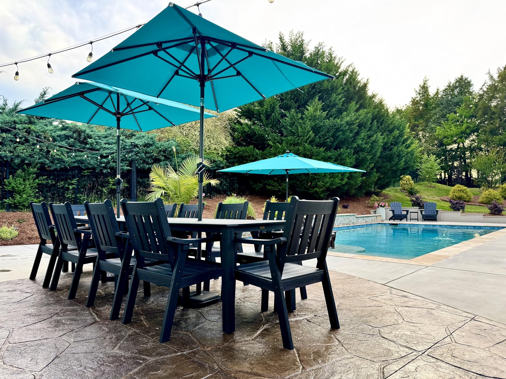YEFU HIPS Patio Table Set: 10 Piece Outdoor Table and Chairs Dining Furniture Set with Umbrella Hole - Black Modern Plastic Dining Sets 8 Person for Outside Deck with Metal Aluminum Frame customer photo 2