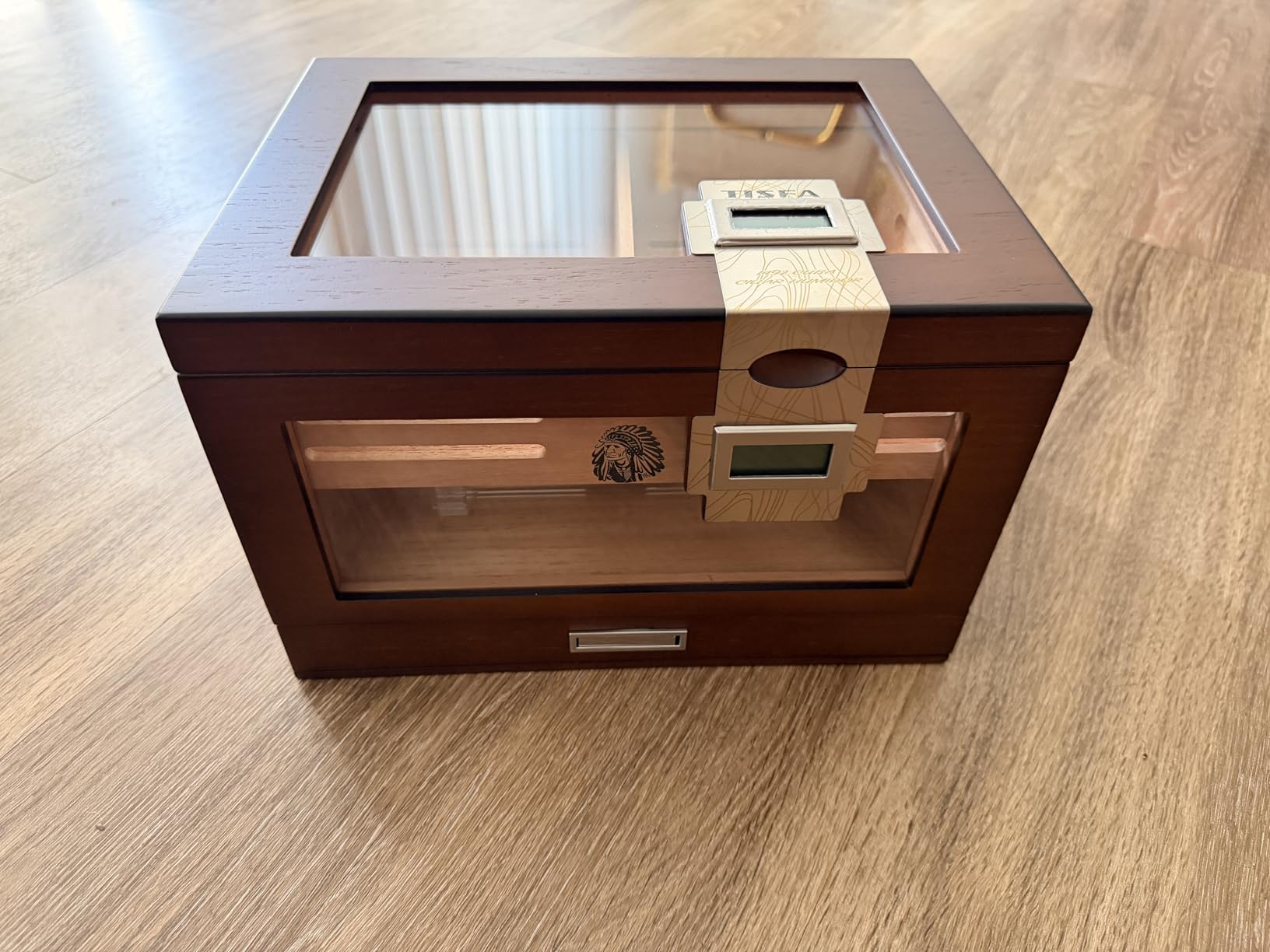 TISFA Cigar Humidor Cedar Wood Cigar Box with 2 Digital Hygrometer, 2 Humidifiers, Cedar Tray, Divider, Accessory Drawer, Glass Top Large Desktop Humidors and Acrylic Travel Cigar Tube Gifts Set customer photo 1