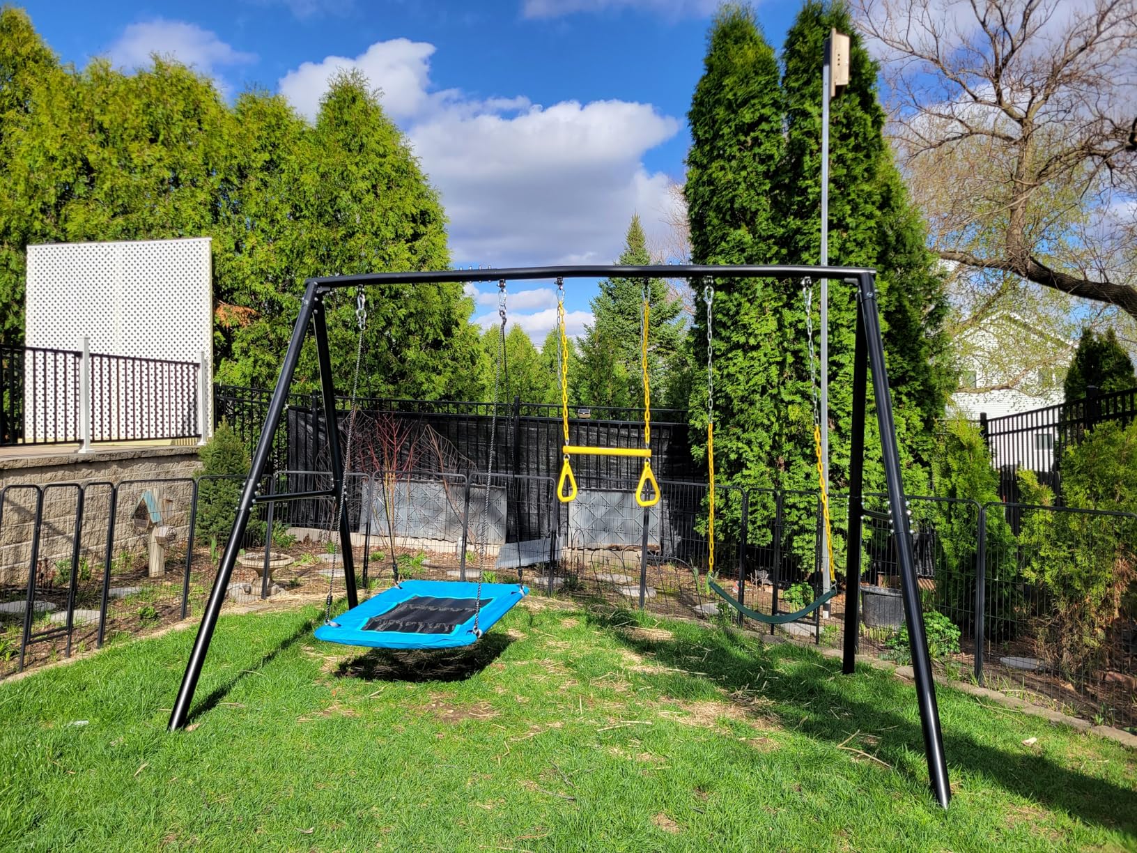 Hapfan 7.3ft Tall Heavy Duty Swing Set, 3 Swings Metal Swing Sets for Backyard, Big Kids Playset for Playground Outdoor - Brown & Green (Patented) customer photo 1