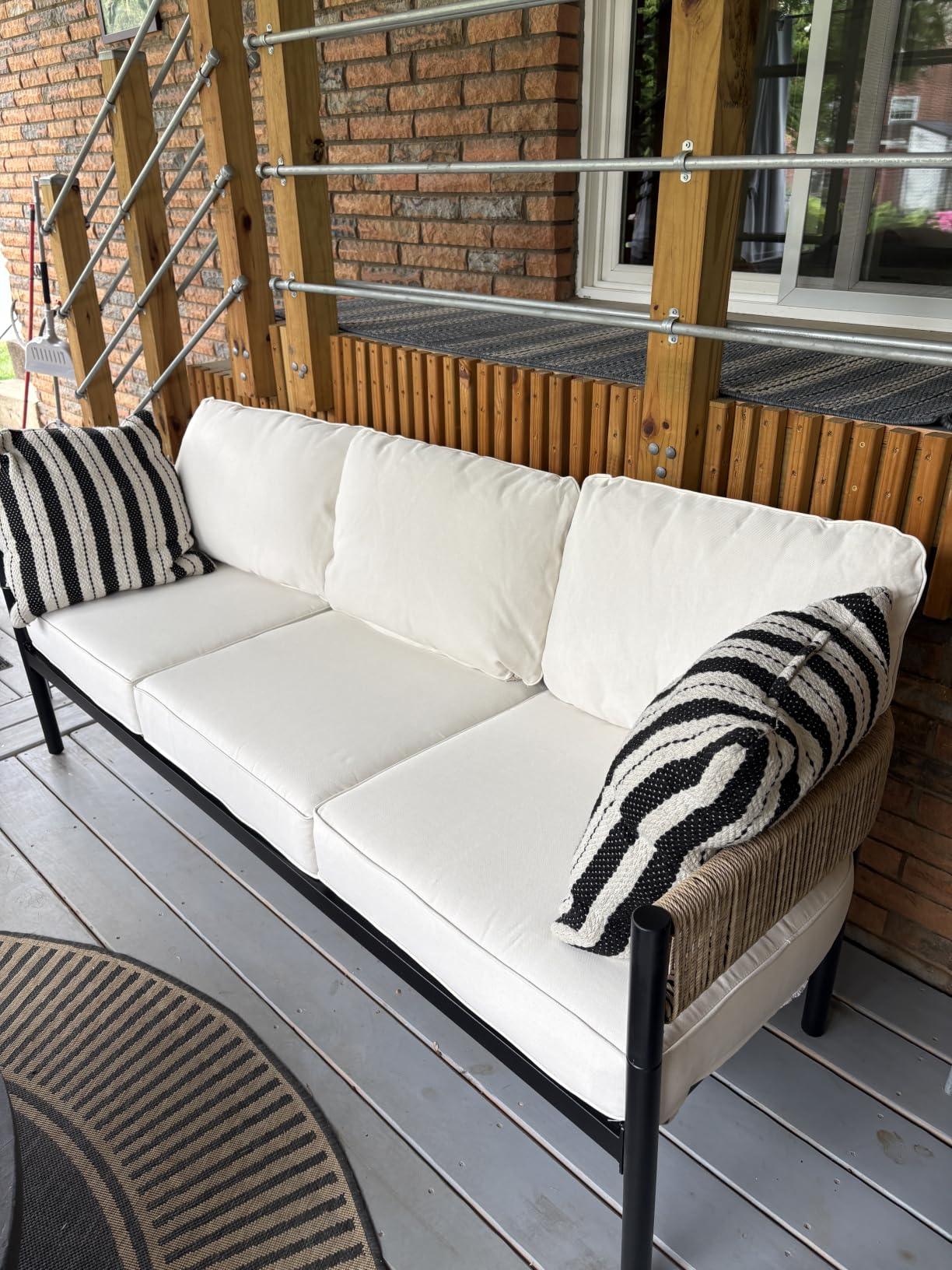 Grand patio 6-Piece Wicker Outdoor Furniture Set with 3-Seat Couch, Thick Cushions and Coffee Table, Patio Sofa Conversation Set for Backyard, Balcony, Natural customer photo 1