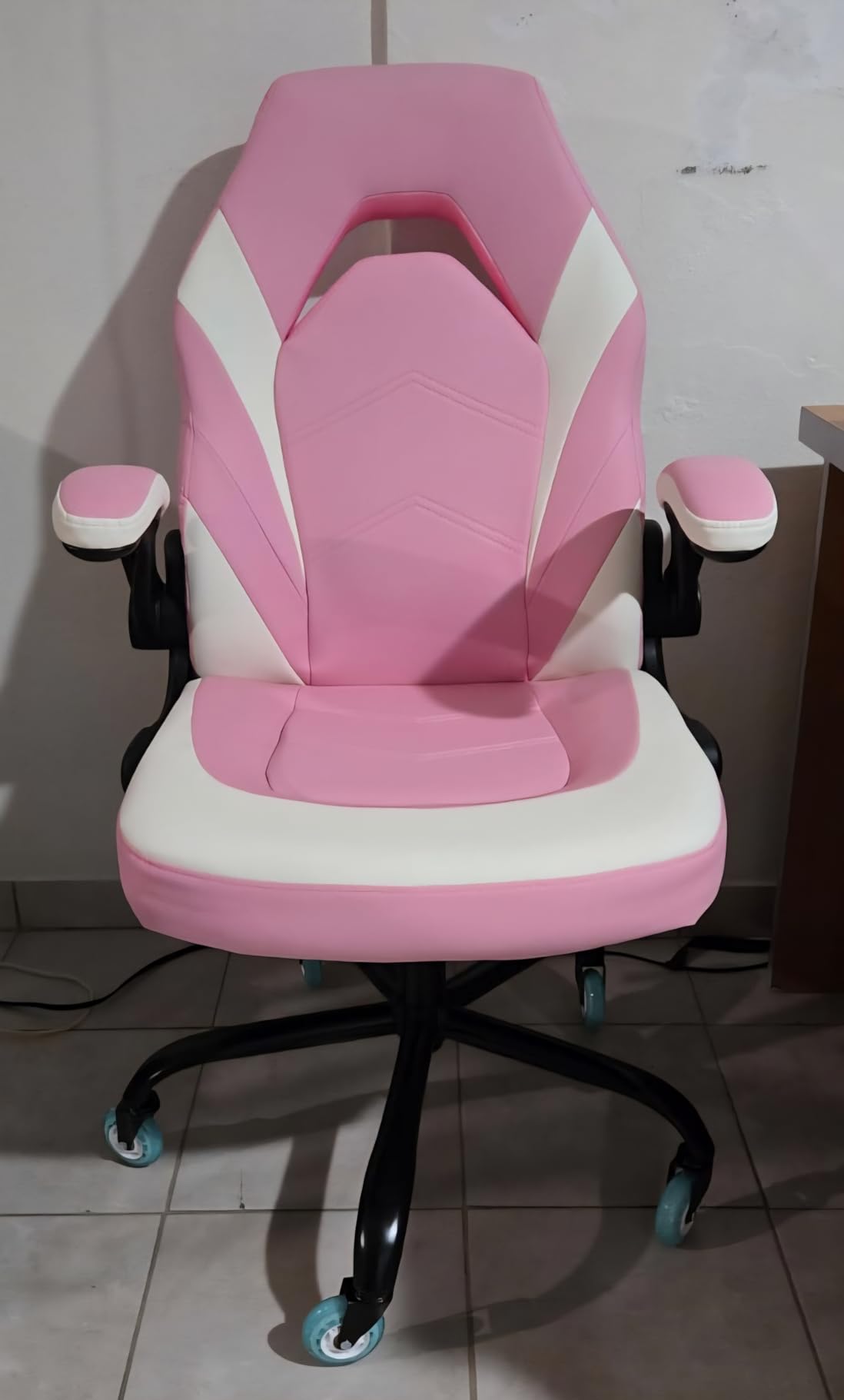 Sweetcrispy Computer Video Game Desk Chair - Ergonomic Comfy Lumbar Support, PU Leather with Flip-up Armrest, Height Adjustable and 360° Swivel, for Adults, Black Grey customer photo 1