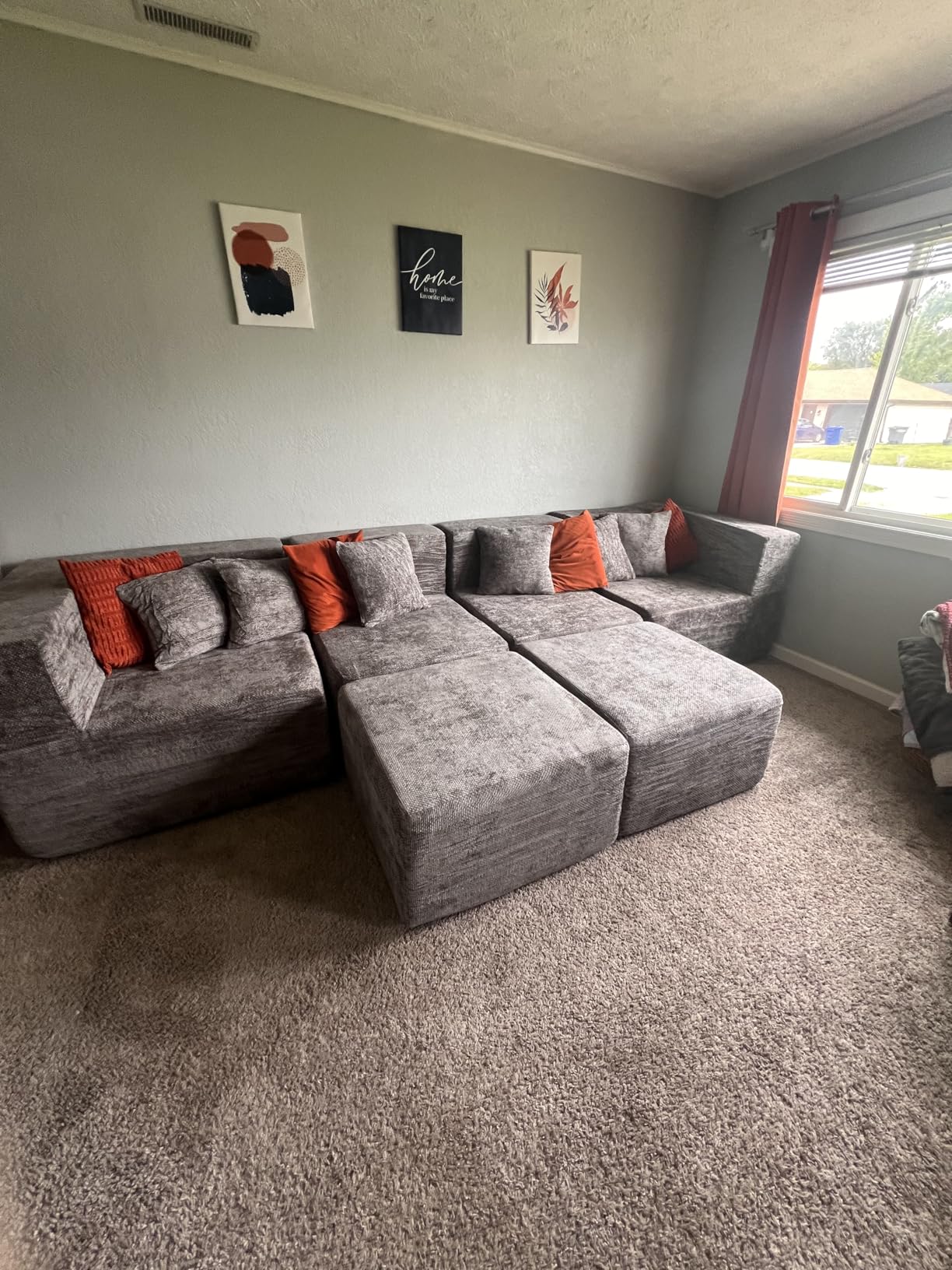 MONVANE Modular Sectional Cloud Couch for Living Room - 130'' 6 Seater Convertible Chenille Couches Set with Ottoman, No Assembly Compression Sofas, Comfy Floor Sofa with Memory Foam, Grey customer photo 1