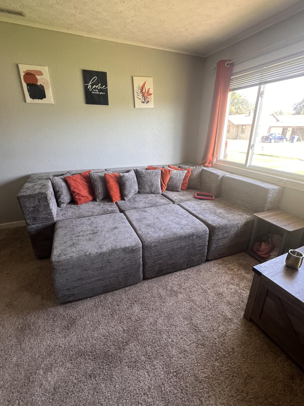 MONVANE Modular Sectional Cloud Couch for Living Room - 130'' 6 Seater Convertible Chenille Couches Set with Ottoman, No Assembly Compression Sofas, Comfy Floor Sofa with Memory Foam, Grey customer photo 2