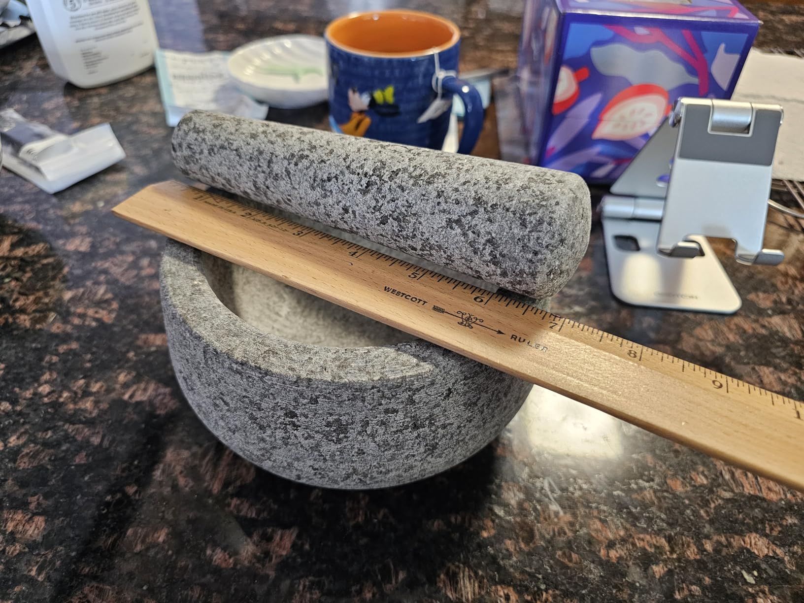Large Mortar and Pestle - Double Sided Stone Mortar Unpolished Granite Bowl 6.5 Cups 8.5 Inch for Grinding Spices, Salsa Sauce, Avocado Sauce Molcajete Bowl customer photo 1