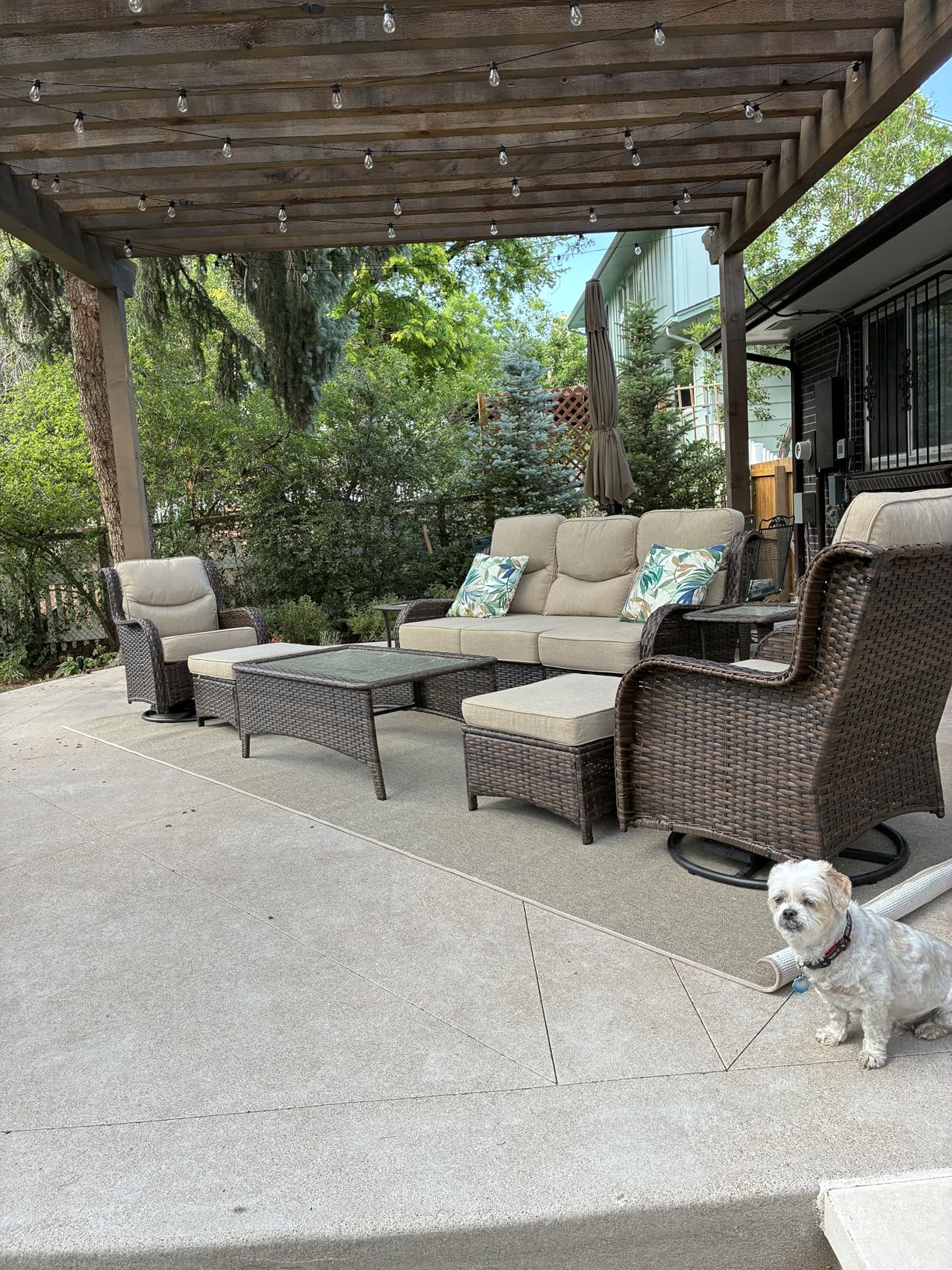 HILLGA Luxury Outdoor Patio Furniture Set with 6-Inch Thick Cushions, High Back Wicker Swivel Rocker Chairs, 7 Pcs All Weather Conversation Set for Large Deck, Yard and Poolside, Beige (V3) customer photo 1