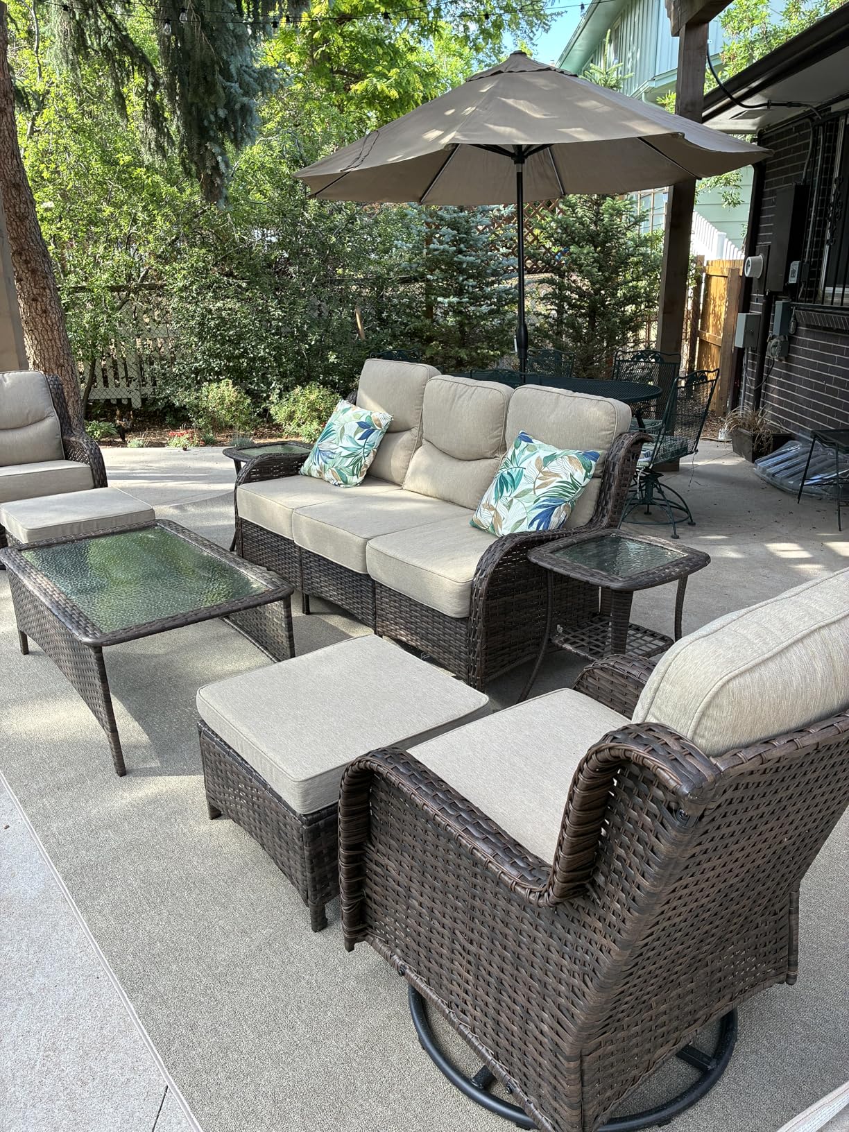 HILLGA Luxury Outdoor Patio Furniture Set with 6-Inch Thick Cushions, High Back Wicker Swivel Rocker Chairs, 7 Pcs All Weather Conversation Set for Large Deck, Yard and Poolside, Beige (V3) customer photo 2