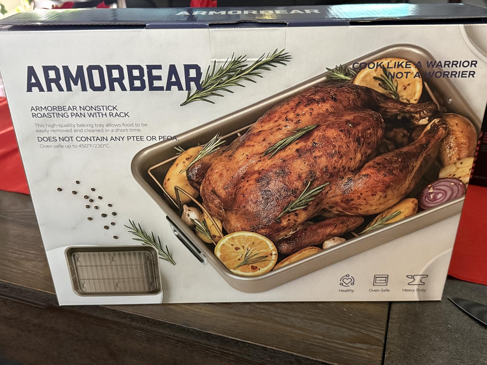 Turkey Roasting Pan with Rack Non stick Carbon Steel Roaster 16x11 Inch, Dishwasher Safe, Deep Baking Broiler Pan for Oven Chicken, Bacon, Black customer photo 1