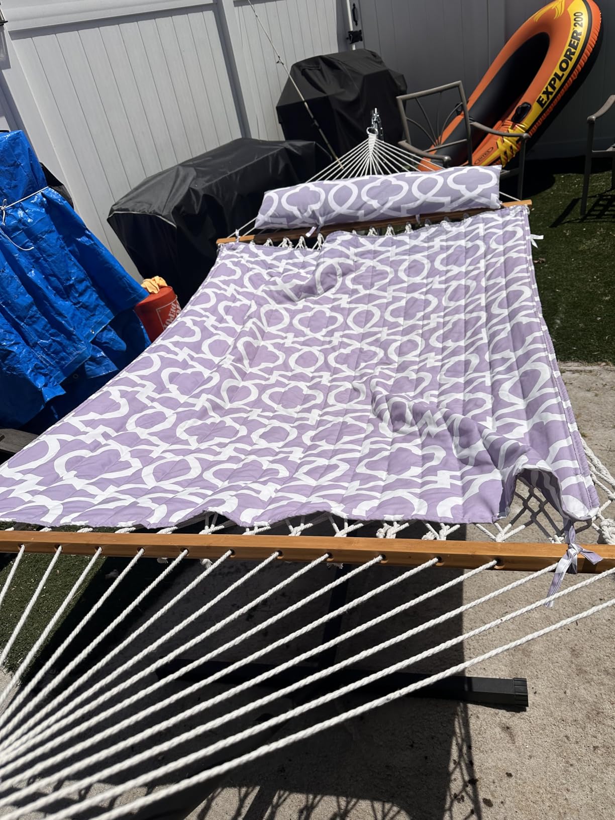 Everyfun 2 Person Outdoor Hammock with Stand, Cotton Rope Hammock with Polyester Pad, Adjustable Steel Frame, Portable with Carrying Bag - for Patio, Backyard, Garden, Beach, Urban-Gray customer photo 1