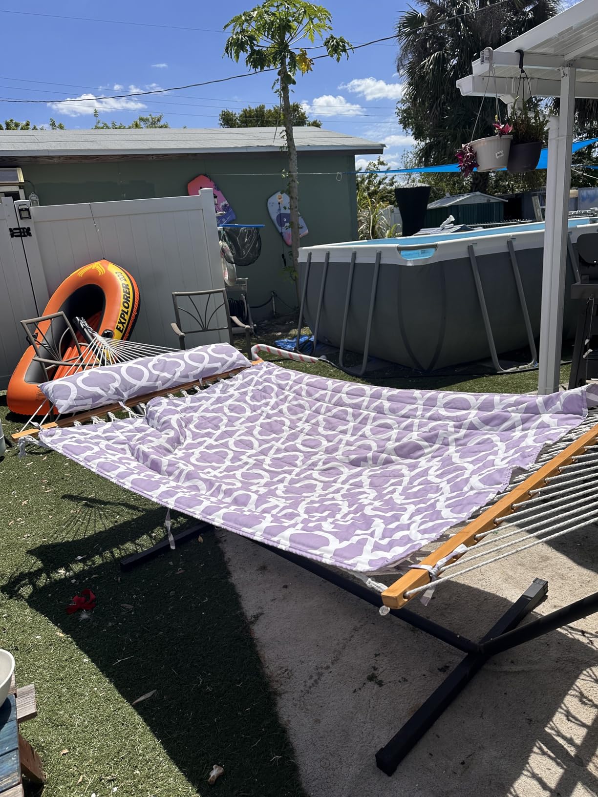 Everyfun 2 Person Outdoor Hammock with Stand, Cotton Rope Hammock with Polyester Pad, Adjustable Steel Frame, Portable with Carrying Bag - for Patio, Backyard, Garden, Beach, Urban-Gray customer photo 2