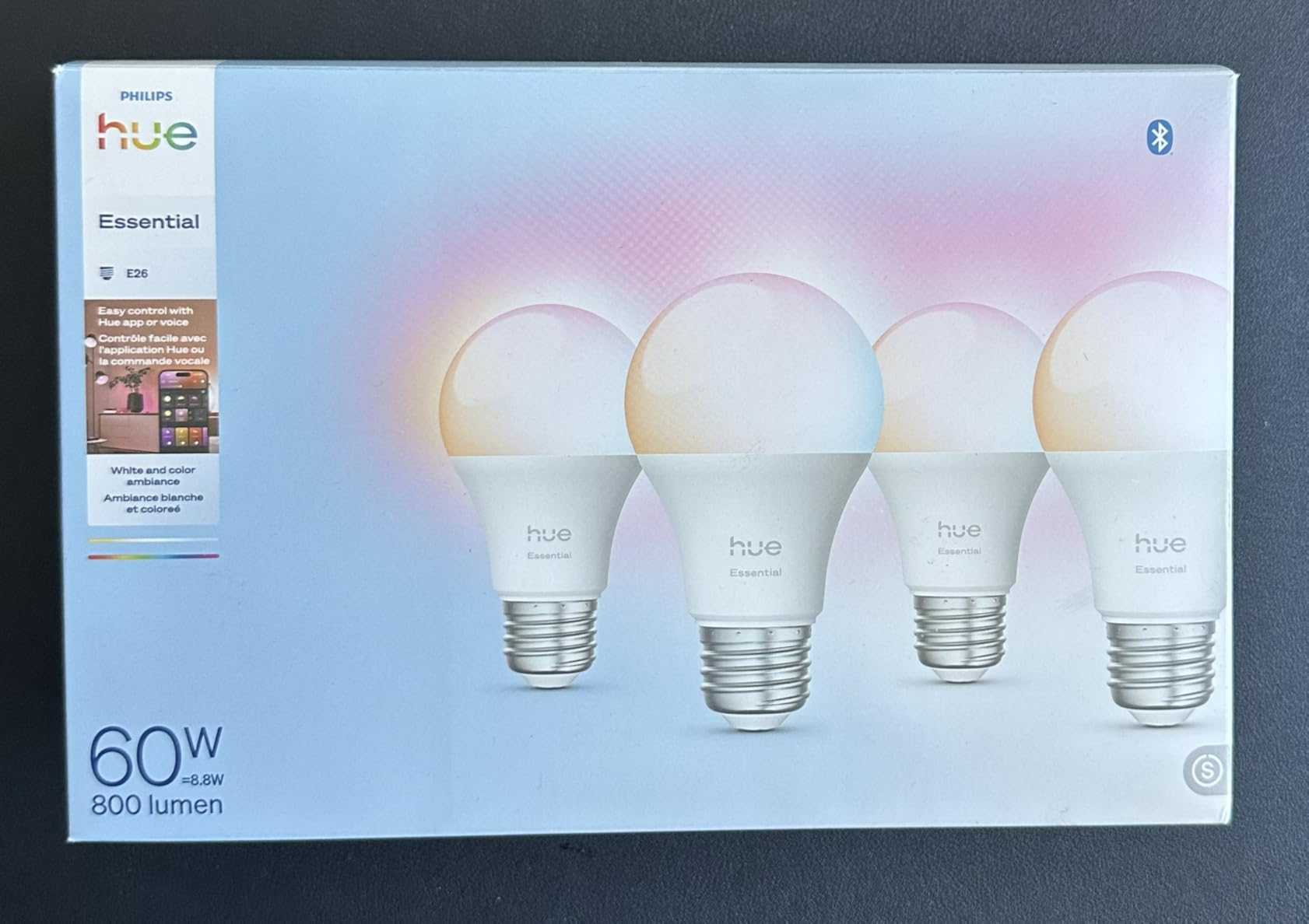Philips Hue Essential Smart LED A19 Bulb, White and Color Ambiance, E26 Base, 8.8W, 2200K-6500K, 800 Lumens, Dimmable, Works with Alexa, Google, and Apple Home, 1-Pack customer photo 1