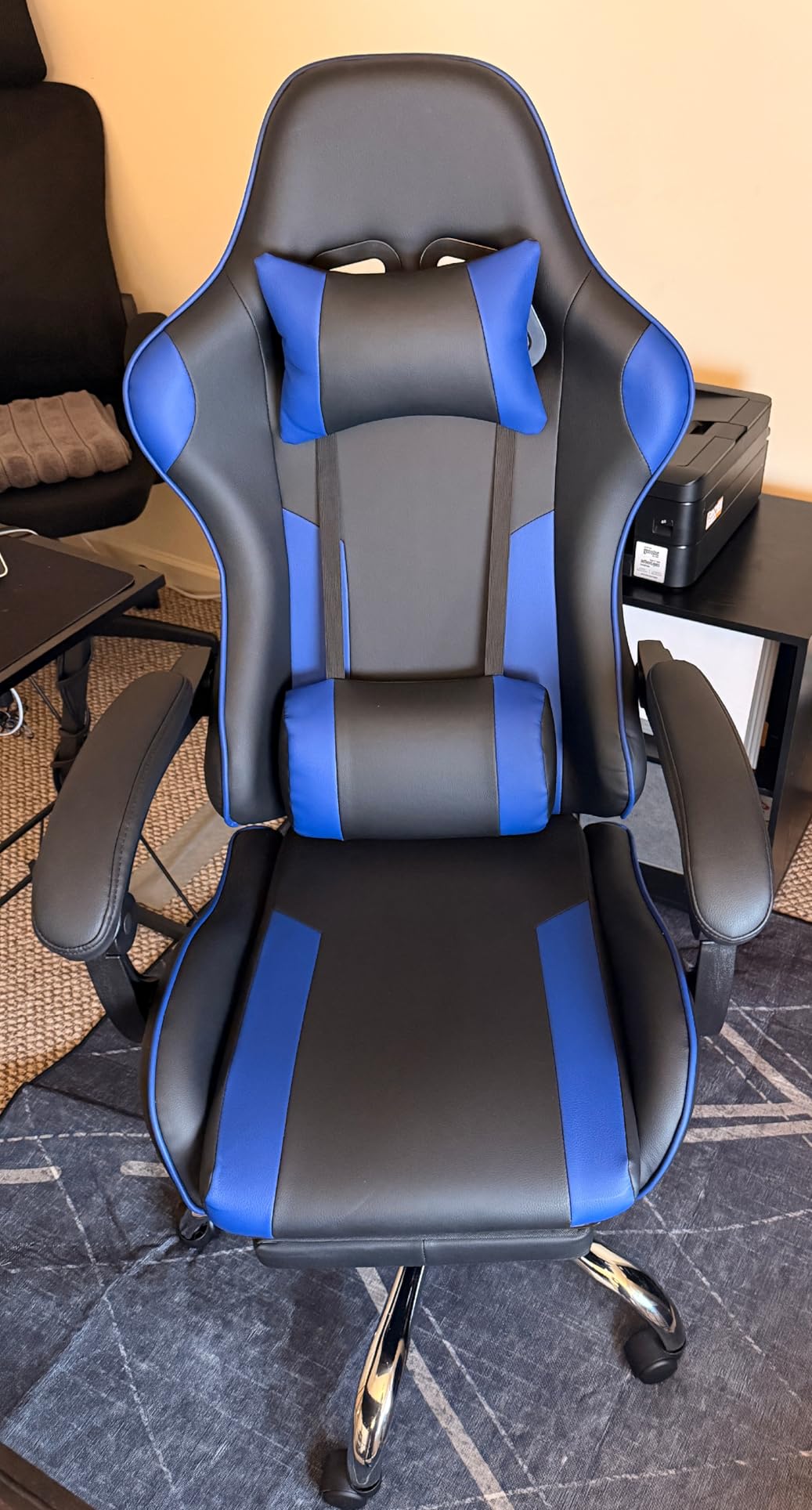 DUMOS Ergonomic Gaming Office Desk Chair with Footrest and Headrest for Adults, PU Leather Video Computer Chair with Linkage Armrests, Height Adjustable 360° Swivel Recling, White Pink customer photo 1