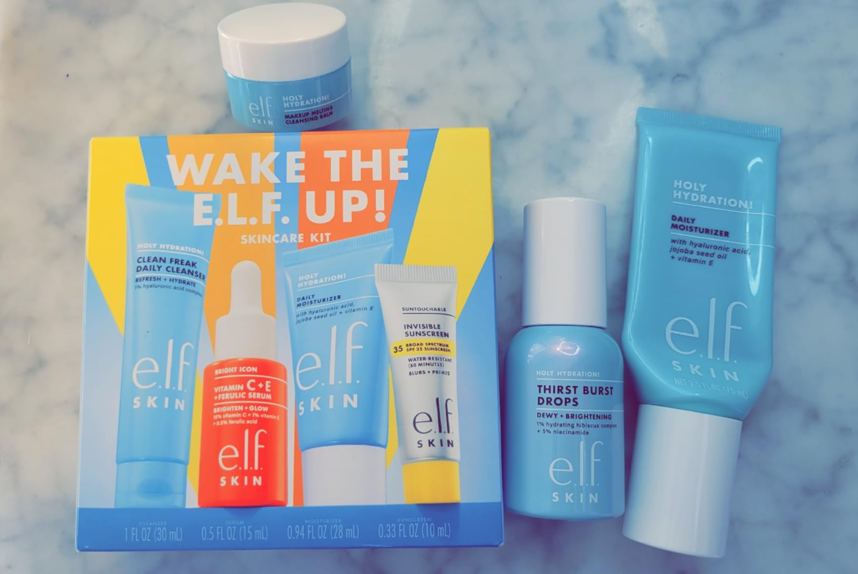 e.l.f. SKIN Wake the e.l.f. Up Skincare Kit, Travel-Size Hydrating Face Cleanser, Sunscreen, Moisturizer & Brightening Serum, Vegan & Cruelty-Free customer photo 2