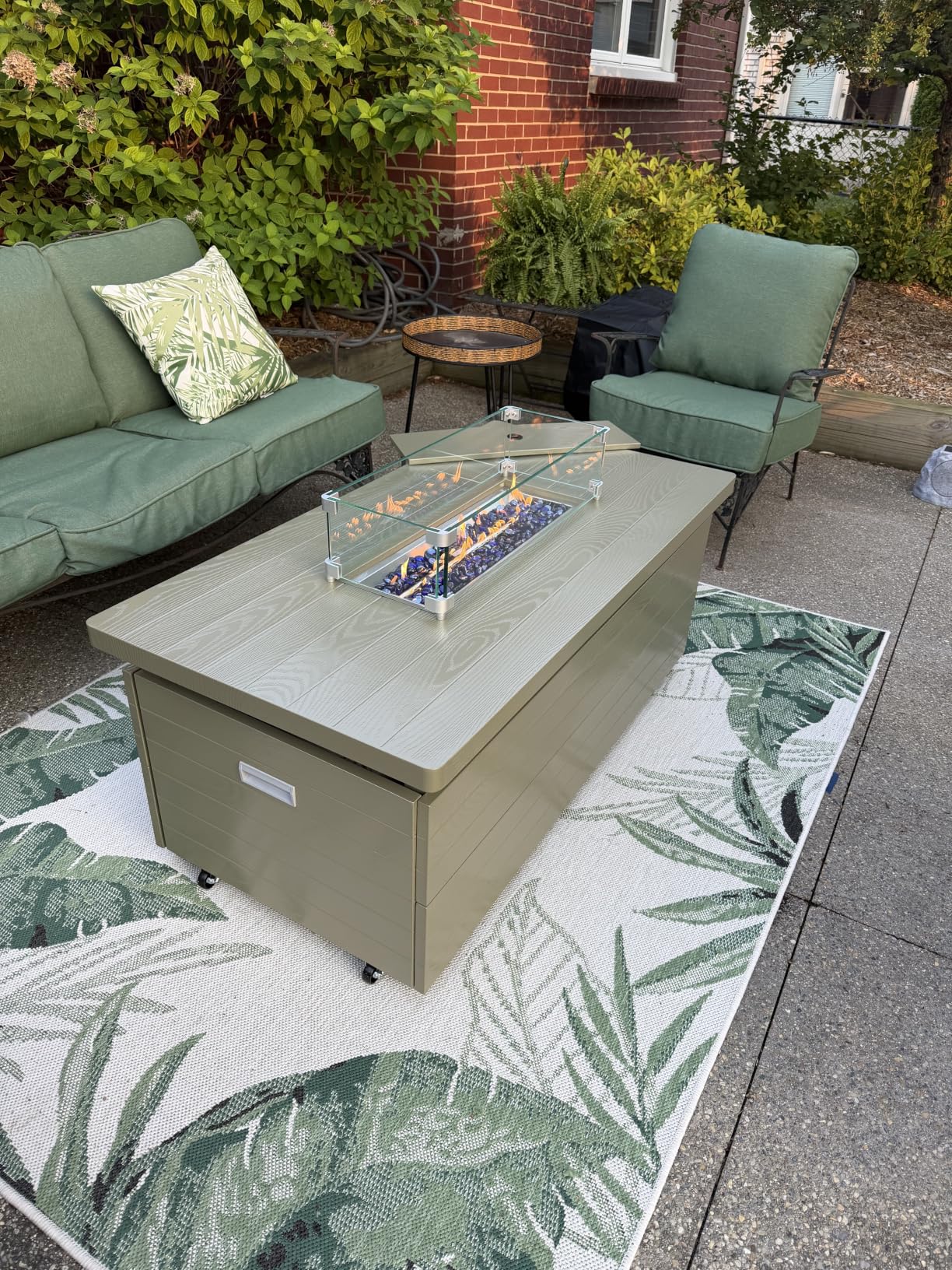 Sundale Outdoor 51 Inch Outdoor Fire Pit Table, 50,000BTU Rectangle Propane Fire Pit with Sliding Tank Holder, Glass Wind Guard, Removable Lid, CSA Certified, Brown customer photo 1