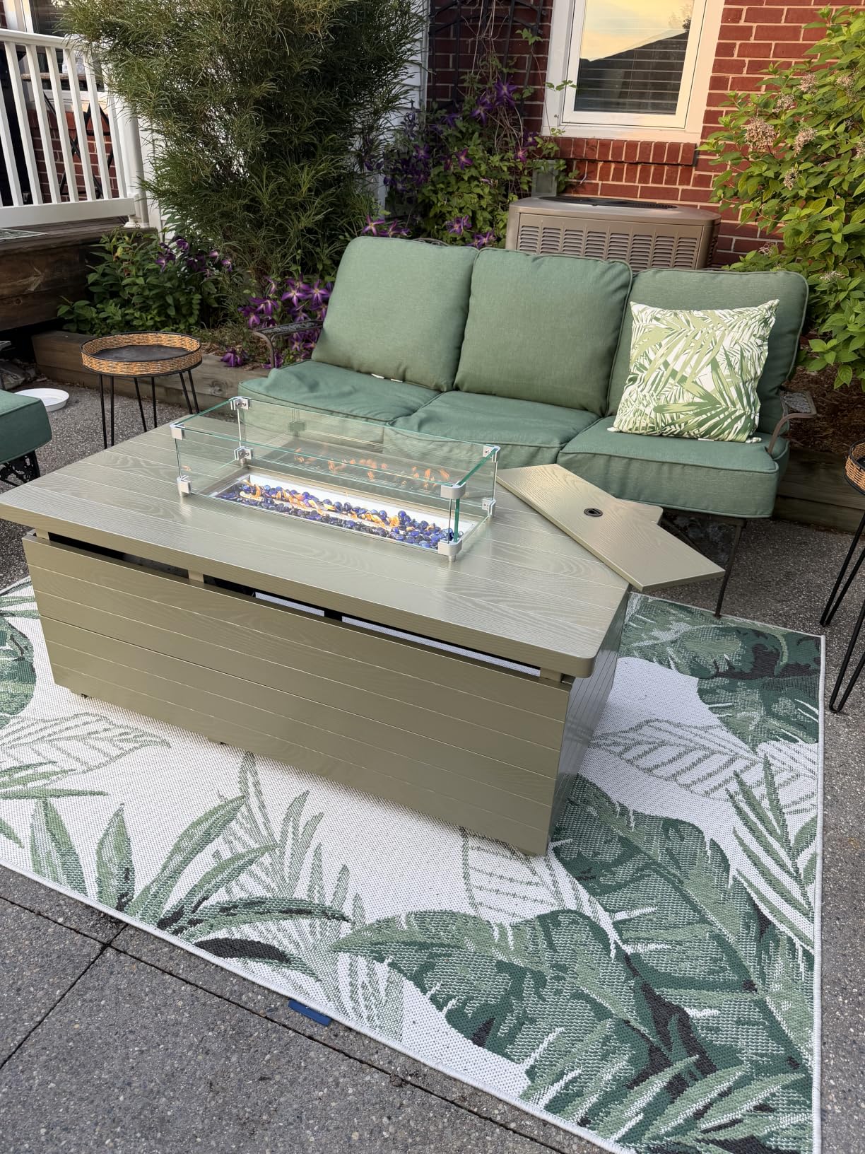 Sundale Outdoor 51 Inch Outdoor Fire Pit Table, 50,000BTU Rectangle Propane Fire Pit with Sliding Tank Holder, Glass Wind Guard, Removable Lid, CSA Certified, Brown customer photo 2