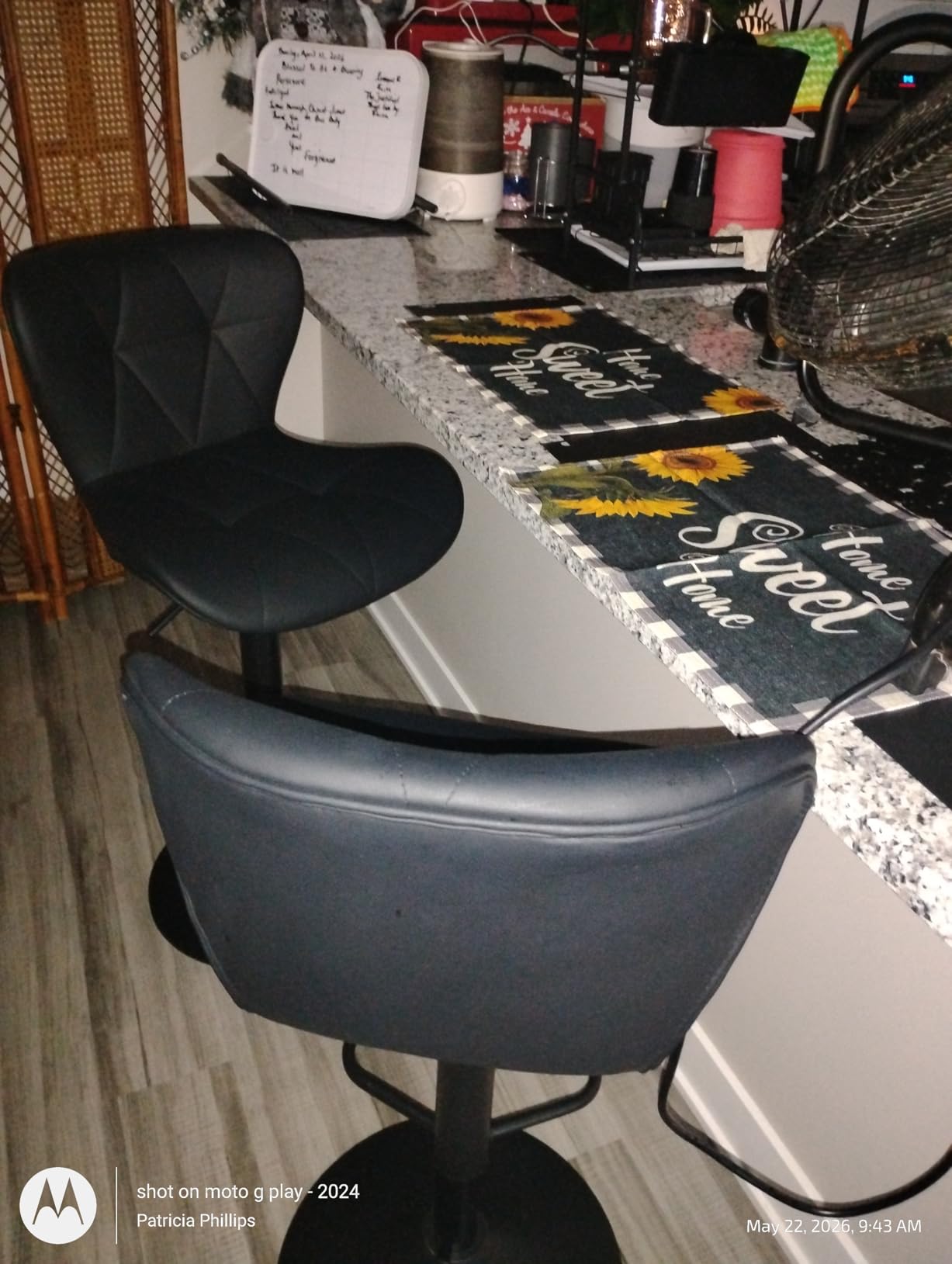 Sweetcrispy Modern Bar Stools Set of 4, Adjustable Faux Leather Upholstered Swivel Bar Stools, Counter Height Bar Chairs with Back for Kitchen Island, Black customer photo 1