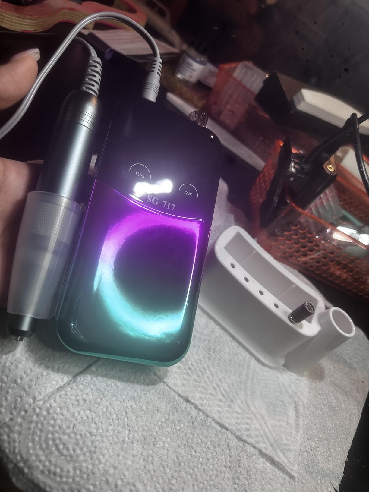 JEWHITENY Portable Nail Drill SG717 Electric Nail File,45000RPM Professional Rechargeable Nail E-File Machine for Acrylic Gel Nails,Remove Nail Gel Polish(Purple) customer photo 1