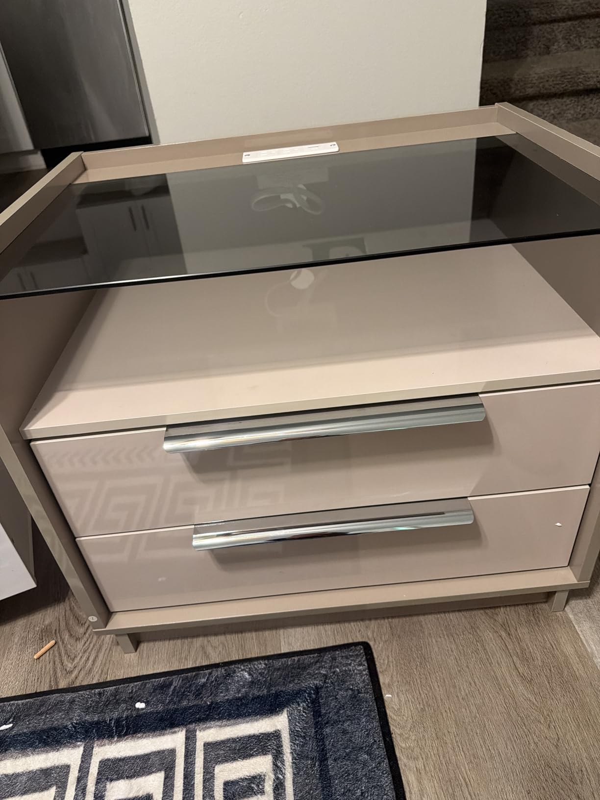 AMERLIFE 4 Piece Bedroom Furniture Set, 2 Nightstands with Charging Station, 8 Drawer Dresser with LED Light & 5 Drawer Chest, Modern High Gloss UV Finish, Bedroom Storage Organizer, Cream & Grey customer photo 1