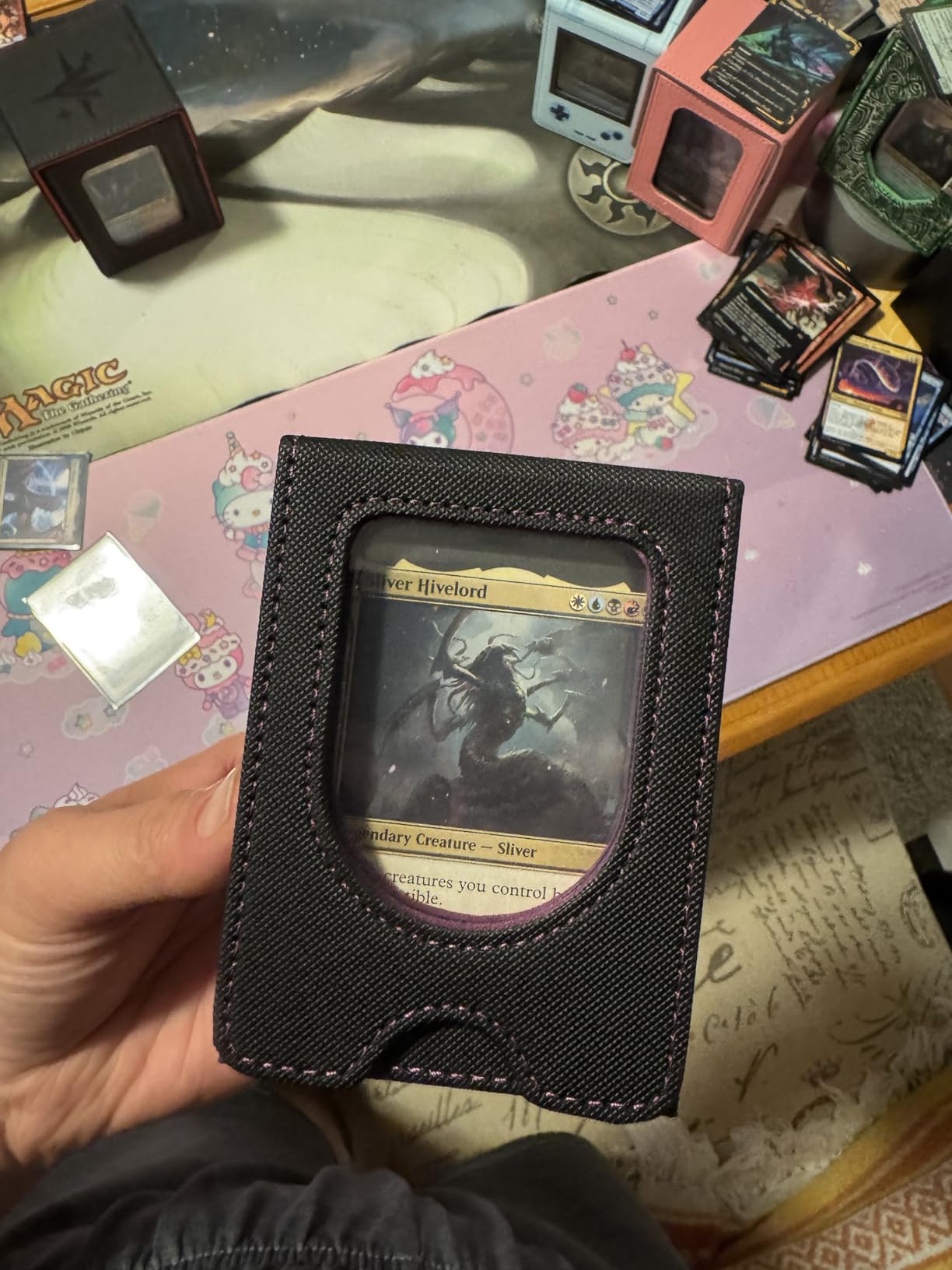 Card Deck Box for MTG Commander, Card Case Holds 100+ Double-Sleeved Cards, Magic Card Box with 2 Dividers (Black&Gray) customer photo 1