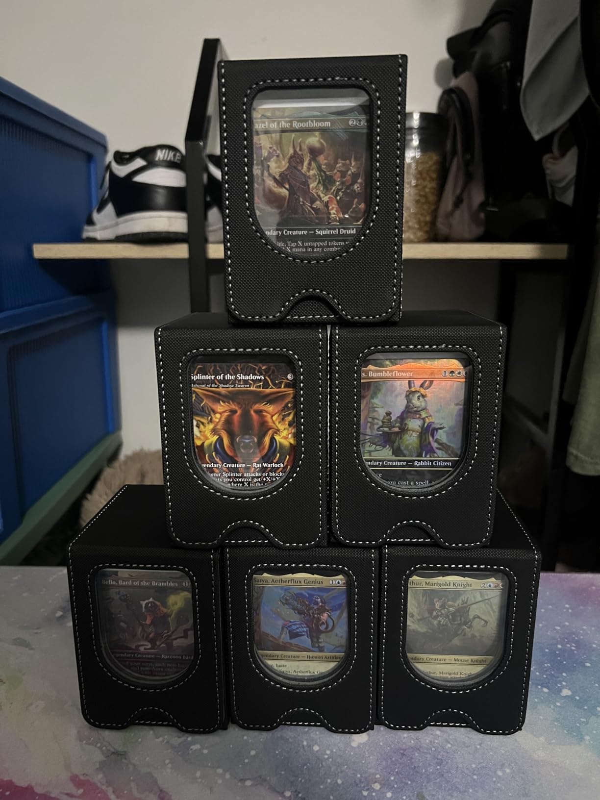 Card Deck Box for MTG Commander, Card Case Holds 100+ Double-Sleeved Cards, Magic Card Box with 2 Dividers (Black&Gray) customer photo 2