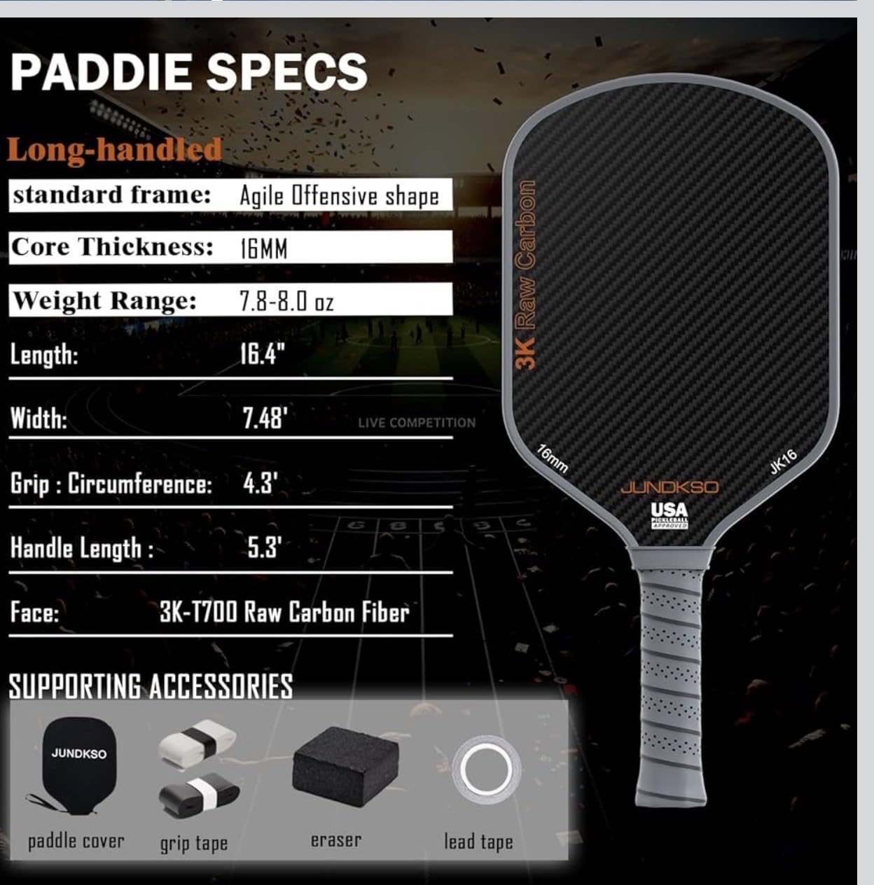 Professional Pickleball Paddles- T700 Carbon Fiber Pickle Racket- 3K Raw Carbon Frosted Surface for Enhanced Spin and Friction - USAPA Approved Offensive Long Paddle for Intermediate Advanced Players customer photo 2