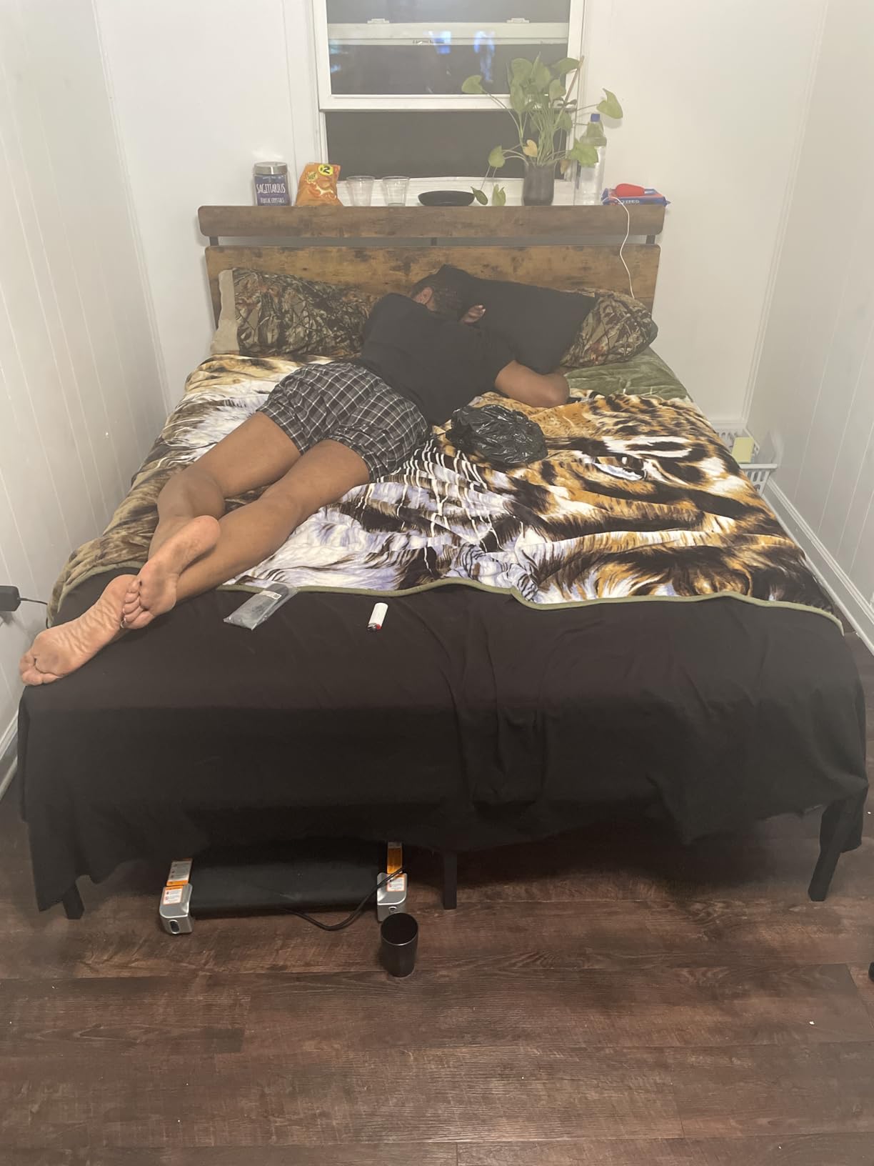 Forestell Queen Bed Frame with Wood Headboard, Black Platform Bed with 2 Storage Drawers & Shelf, Built-in Charging Station & LED Lights, Metal Support, No Box Spring Needed, Queen Size customer photo 1
