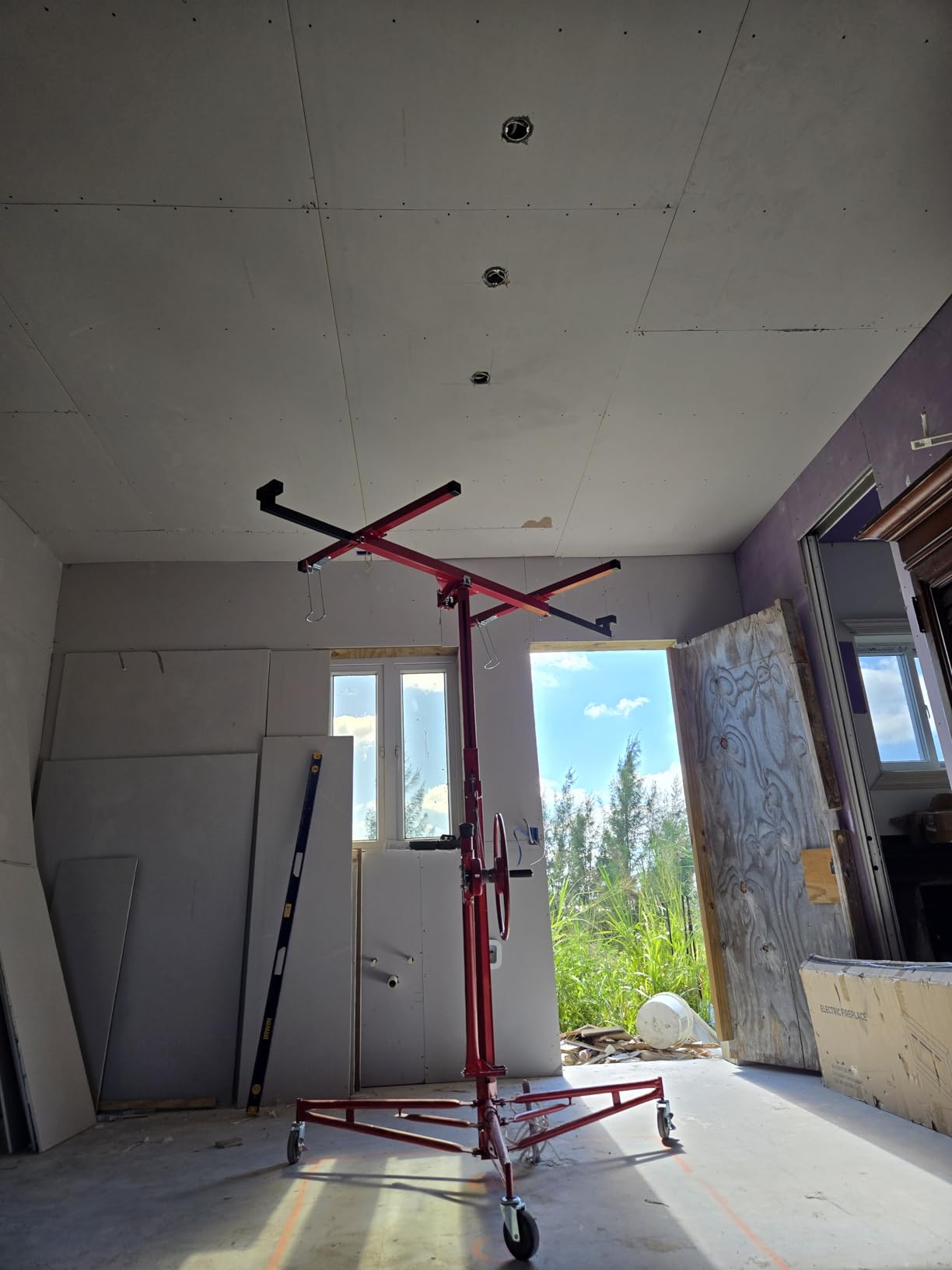 Rovibek 11FT Drywall Lift, Drywall Jack Lift for Ceiling, 360° Adjustable Drywall Panel Hoist, 150LBS Heavy Duty Drywall Lifter, Foldable Sheetrock Lift, Drywall Lift for Home Improvement (Red) customer photo 1