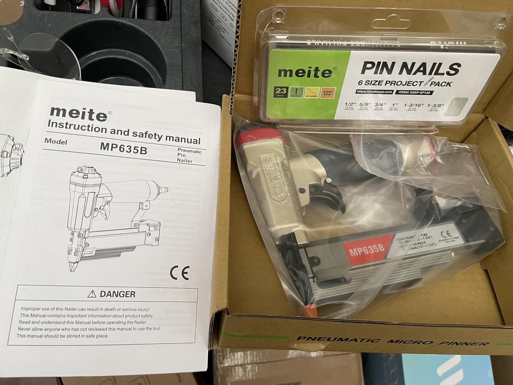meite MP635B Pin Nailer with 6000 PCS Pin Nails (1/2