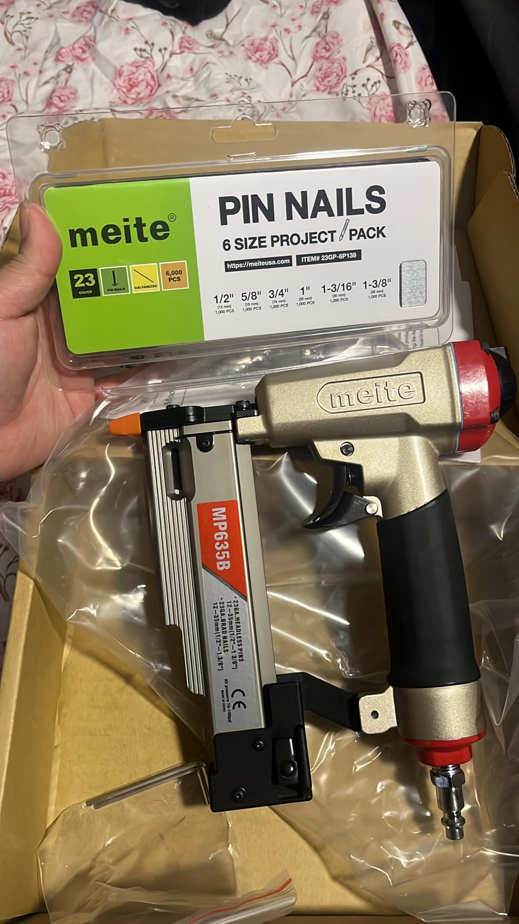 meite MP635B Pin Nailer with 6000 PCS Pin Nails (1/2
