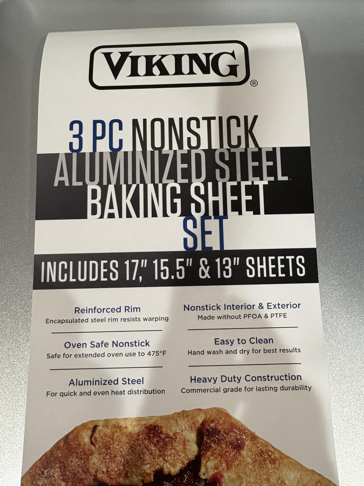 Viking Premium Nonstick Ceramic Baking Sheet Pan Set, Made without PFAS, 3-Piece Heavy Gauge Aluminized Steel Cookie Sheets with Reinforced Iron Frame, 9 and 13-Inch Baking Pans, Oven Safe to 475F customer photo 1