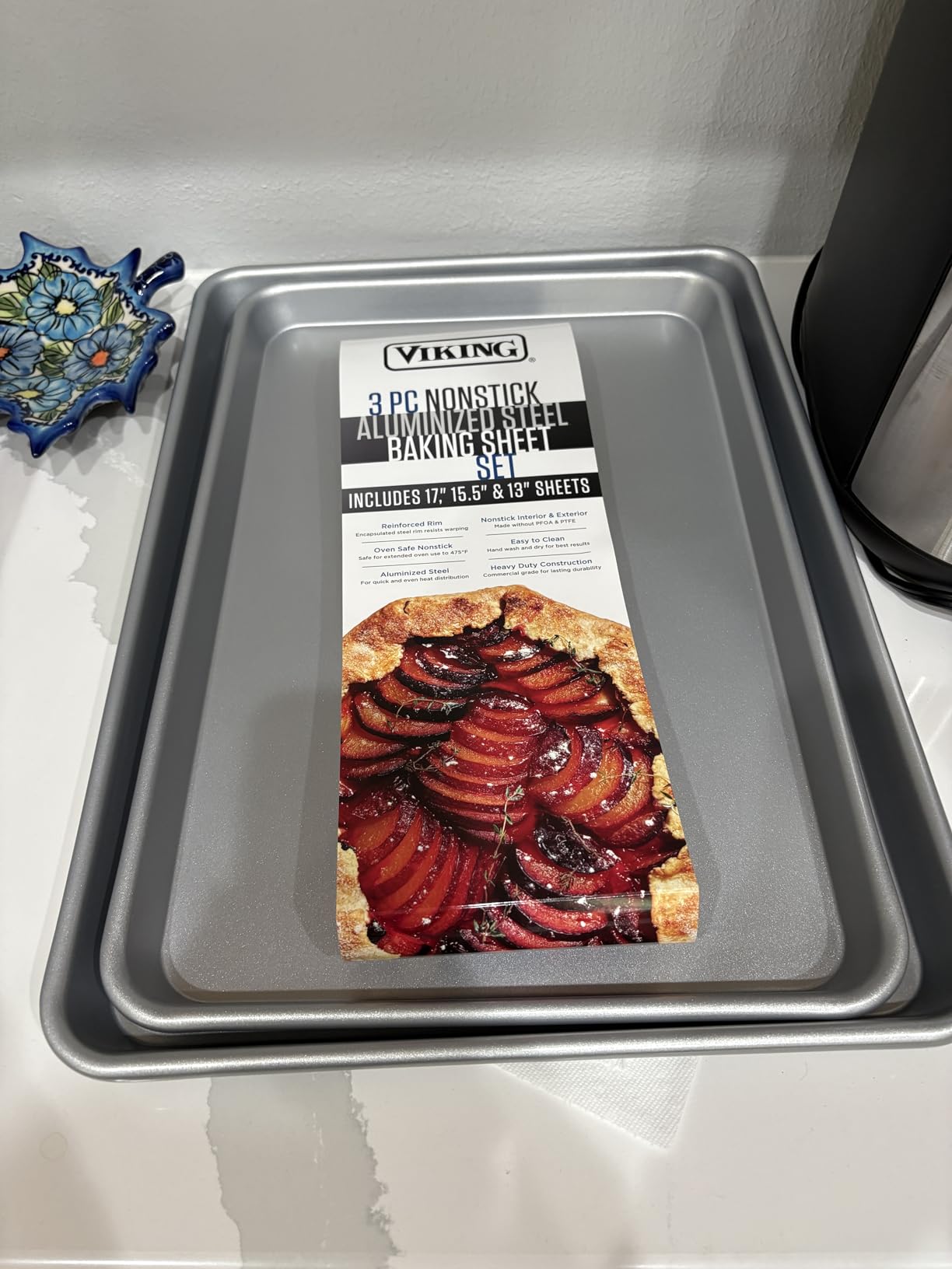 Viking Premium Nonstick Ceramic Baking Sheet Pan Set, Made without PFAS, 3-Piece Heavy Gauge Aluminized Steel Cookie Sheets with Reinforced Iron Frame, 9 and 13-Inch Baking Pans, Oven Safe to 475F customer photo 2