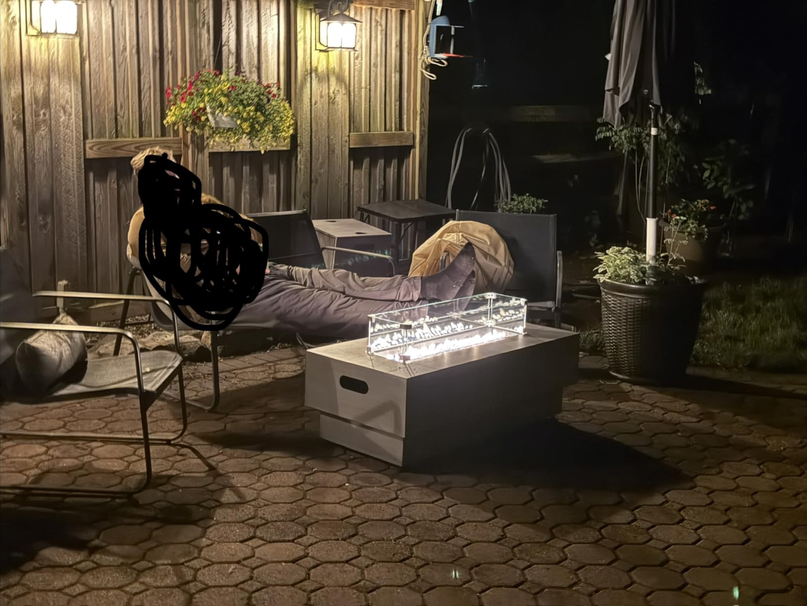 IRONCK 50-Inch Outdoor Propane Fire Pit Table w Tank Table, CSA Certified, Rectangular Patio Fire Pit w Glass Rocks, Wind Guard and Cover, 58000 BTU 2 in 1 Outdoor Heater for Deck Garden, White customer photo 1