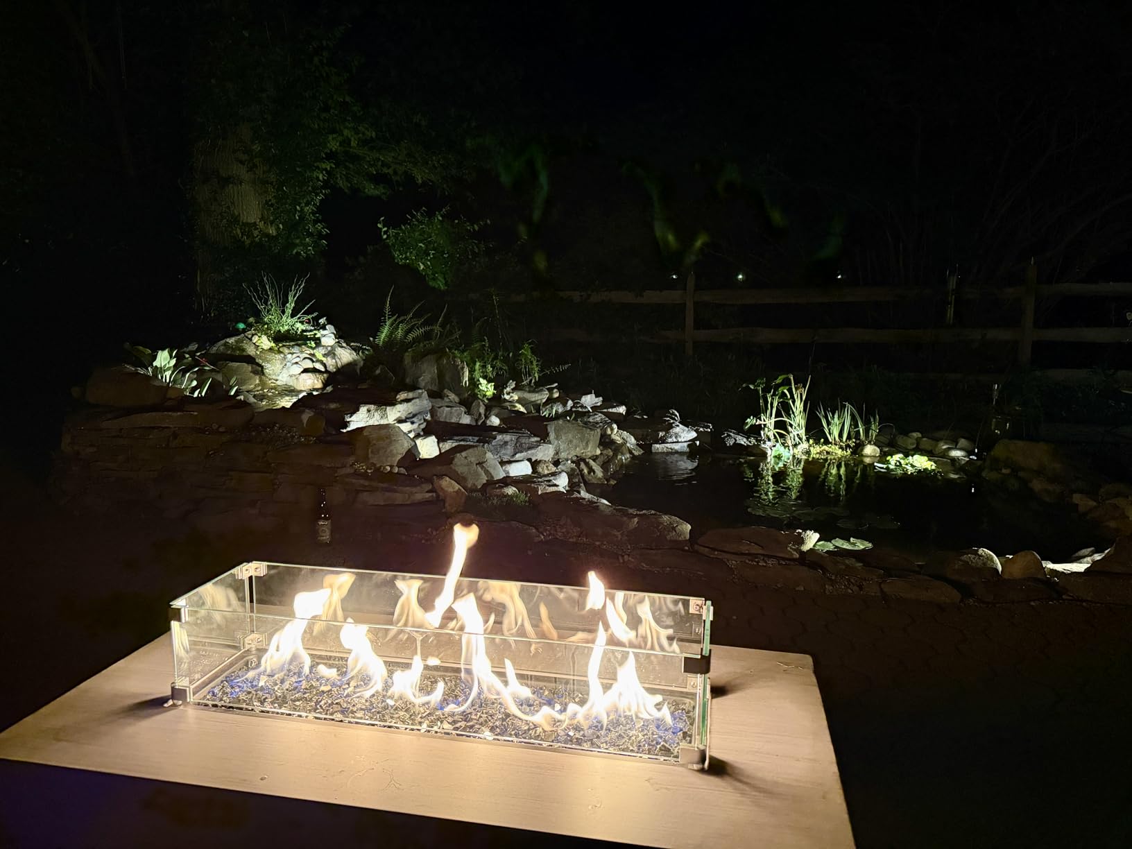 IRONCK 50-Inch Outdoor Propane Fire Pit Table w Tank Table, CSA Certified, Rectangular Patio Fire Pit w Glass Rocks, Wind Guard and Cover, 58000 BTU 2 in 1 Outdoor Heater for Deck Garden, White customer photo 2