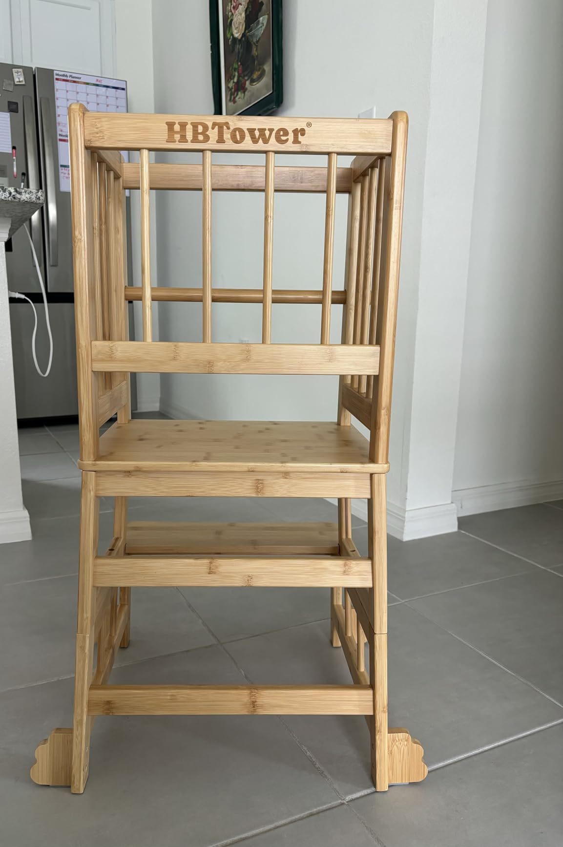 HBTower Kids Kitchen Step Stool with Safety Rails & Anti-Slip Feet, Toddler Standing Tower for Kitchen Counter Learning - Natural Bamboo customer photo 2