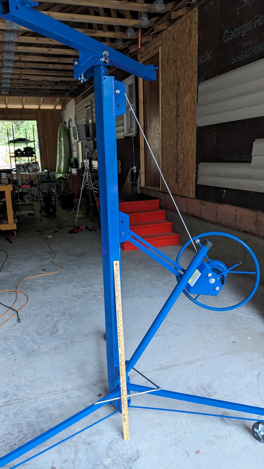 Drywall Lift 16 ft, Heavy-Duty 150 Lbs Drywall Rolling Lifter Panel, Sheetrock Hoist Lift Drywall Jack Lift for Ceiling, Drywall Panel Hoist with 360°Adjustable Telescopic Arm &3 Lockable Wheels, Red customer photo 2