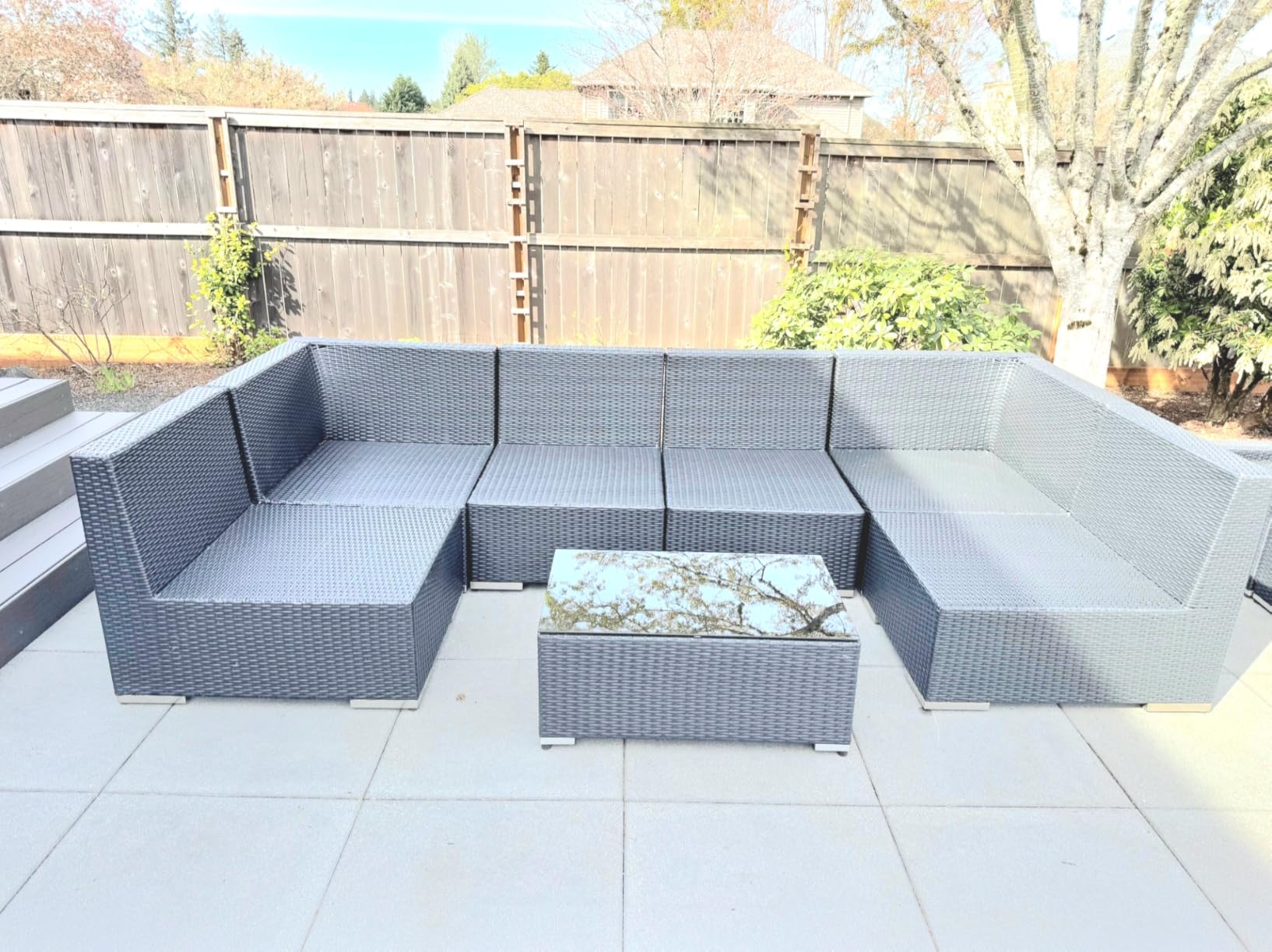 6-Piece Outdoor Patio Furniture Set, All-Weather Wicker Sectional Sofa with Deep Seating 4