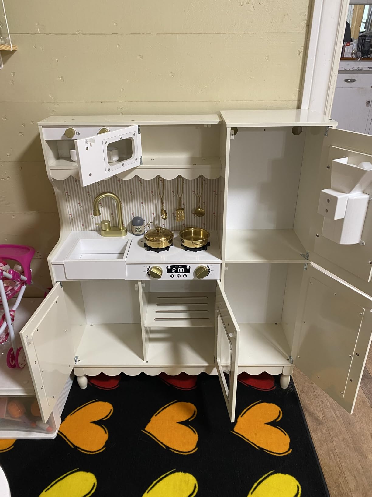 Best Choice Products Play Kitchen for Kids, Cottage Style Kids Kitchen Playset for Toddlers, Pretend Play Toy Kitchen w/ 11Pcs, Espresso Machine, Microwave, Oven, Refrigerator w/Ice - Cream customer photo 2