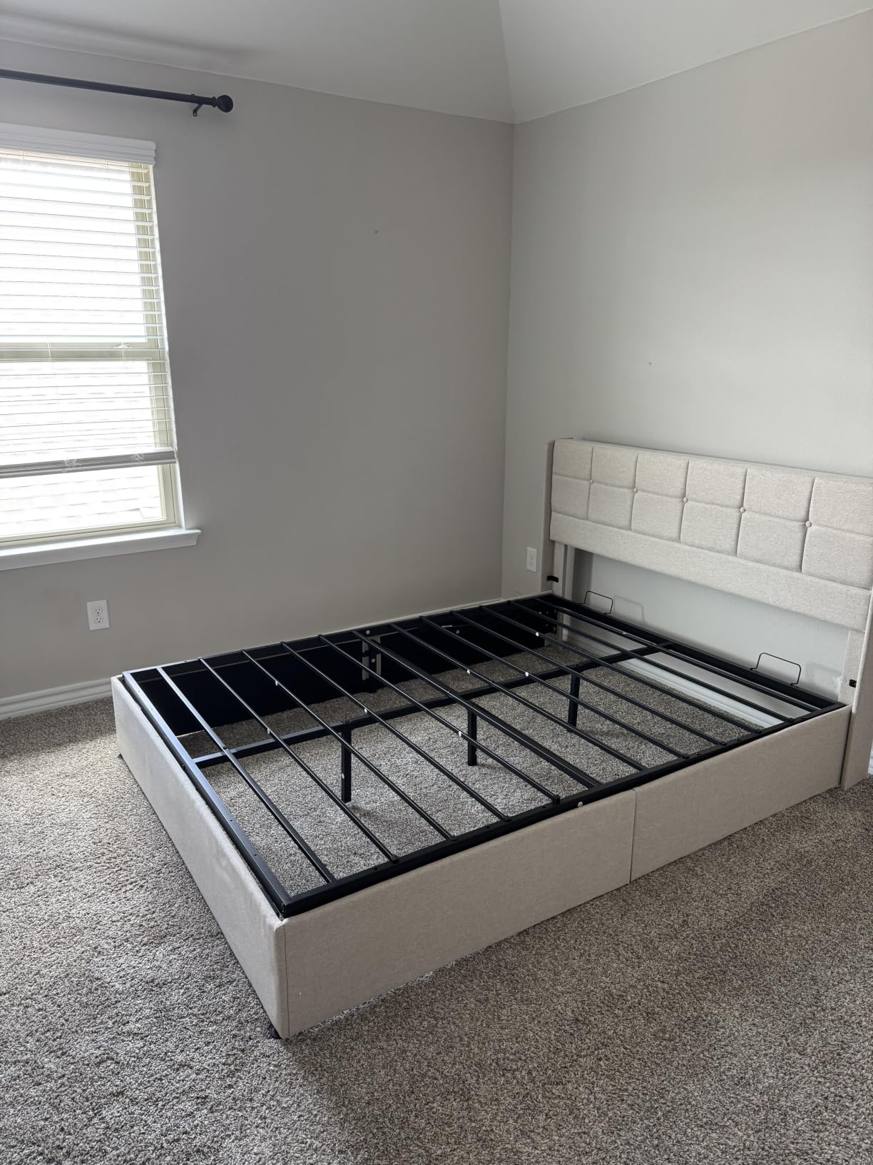 HISOFT Queen Size Lift Up Storage Bed Frame, Linen Upholstered Platform Bed with Wingback Headboard, Heavy Duty Hydraulic Gas Lift Underbed Space, Reinforced Full Metal Slats, Noise Free, Beige customer photo 2