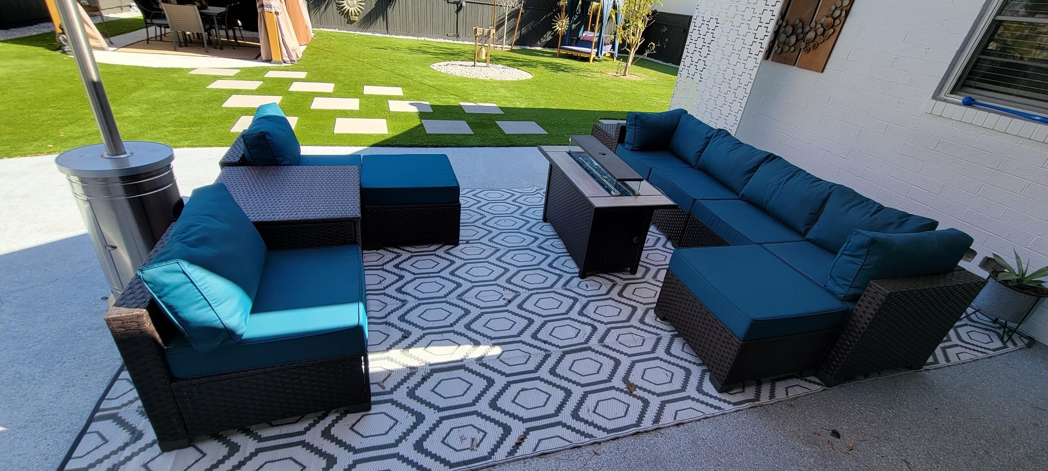 Lviden 10 Pieces Wicker Patio Furniture Set Outdoor PE Rattan Sectional Conversation Sofa Set with Non-Slip Cushions and 45