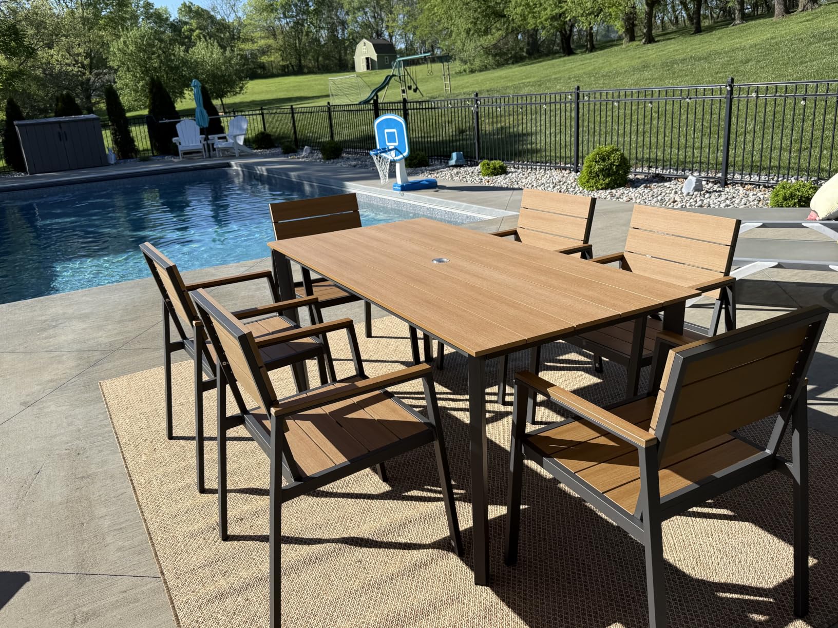 Outdoor Dining Set for 8, Patio Table and Chairs Set with Umbrella Hole, 10 Pieces HDPS + Aluminum Outdoor Furniture Sets for Patio, Garden (Gray & Teak) customer photo 1