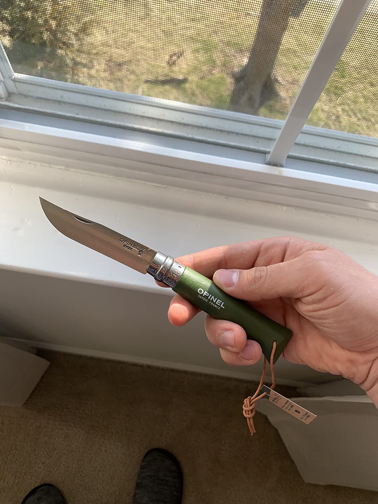 Opinel Colorama Series No. 8 - Stainless Steel Everyday Carry Folding Pocket Knife with Leather Strap, Painted Hornbeam Handles customer photo 1