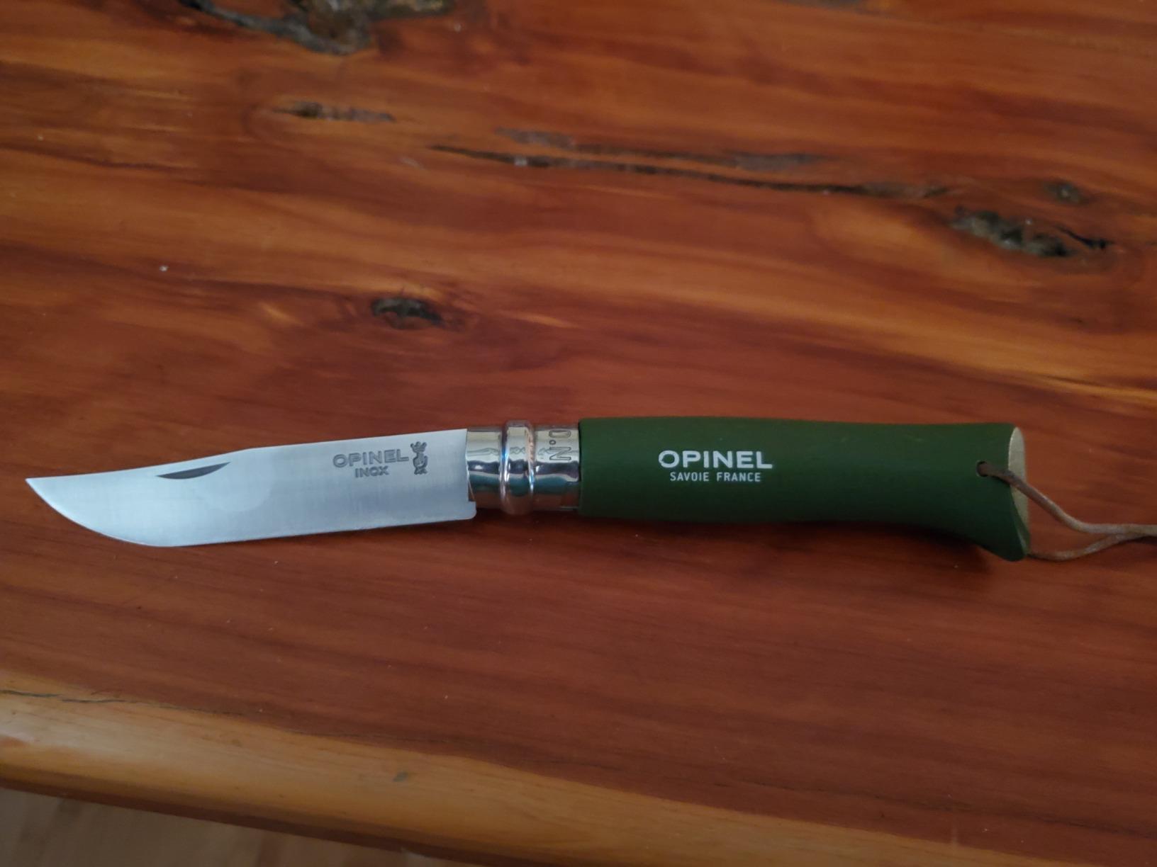 Opinel Colorama Series No. 8 - Stainless Steel Everyday Carry Folding Pocket Knife with Leather Strap, Painted Hornbeam Handles customer photo 2